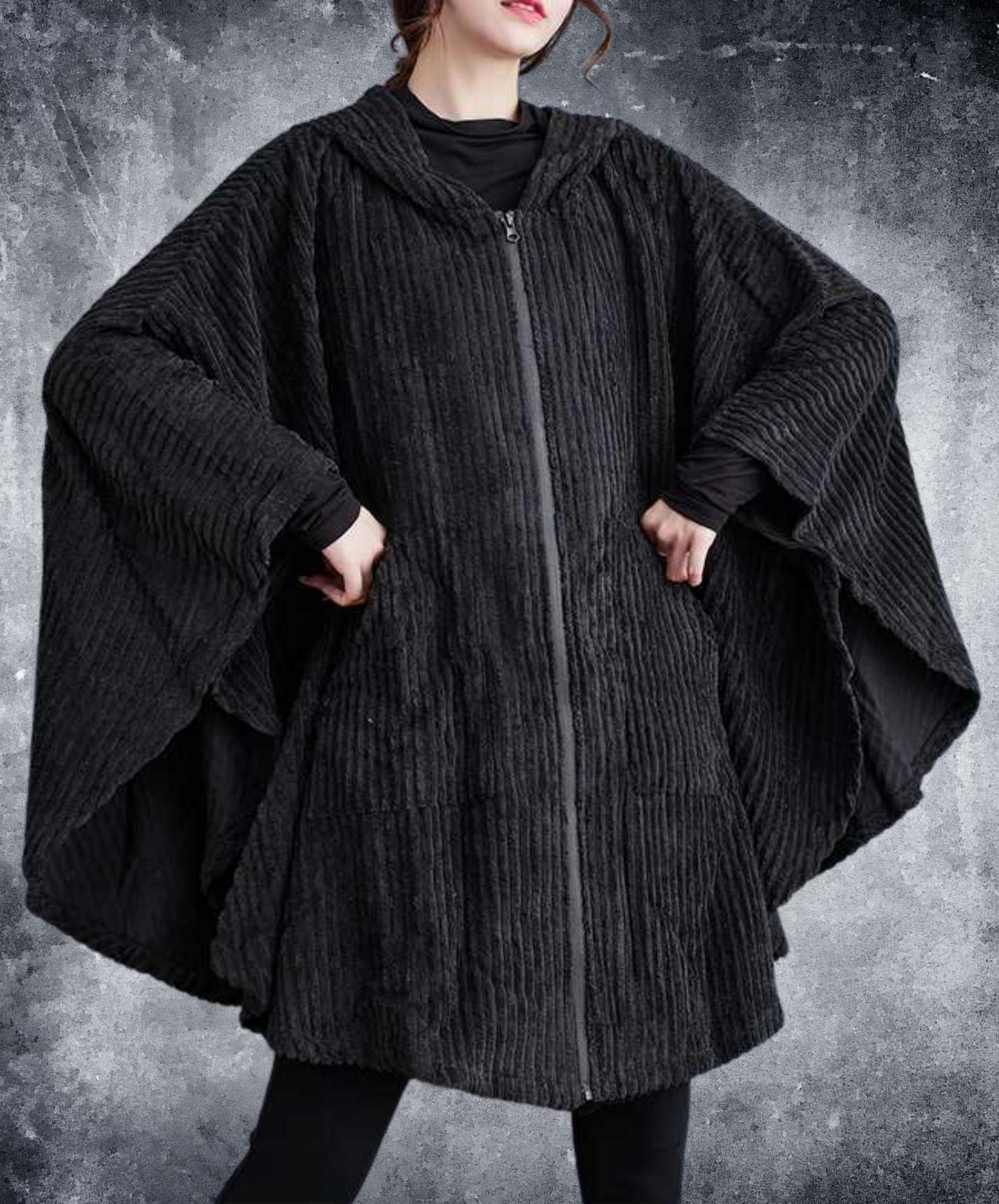 corduroy poncho hoodie EN2443