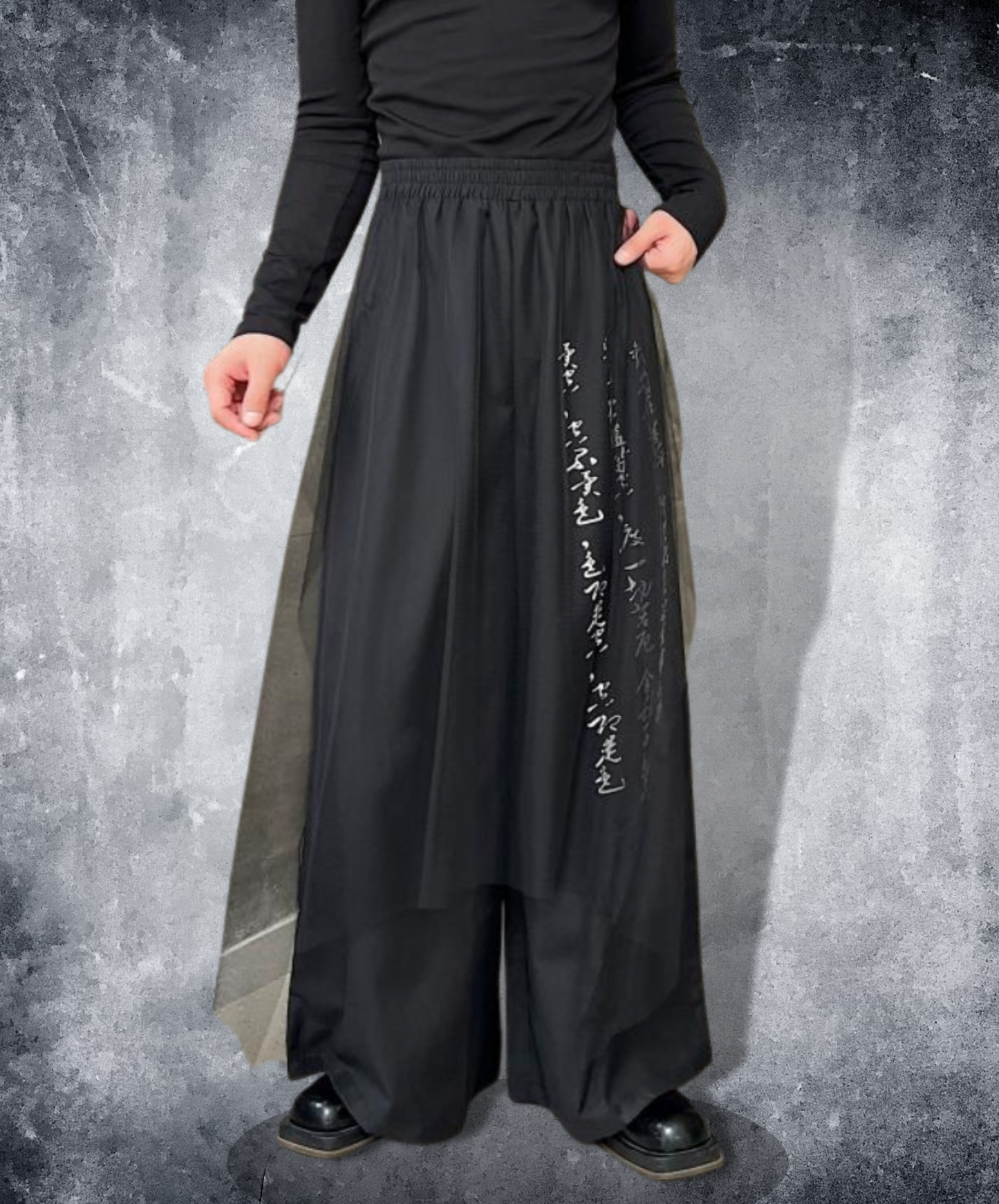 dark calligraphy layered mesh wide pants EN1167