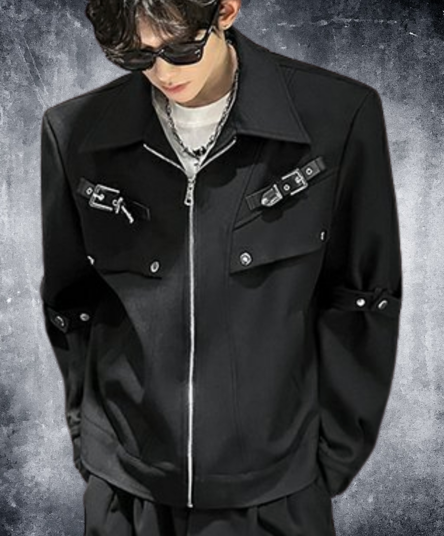 dark metal button short length jacket EN2455