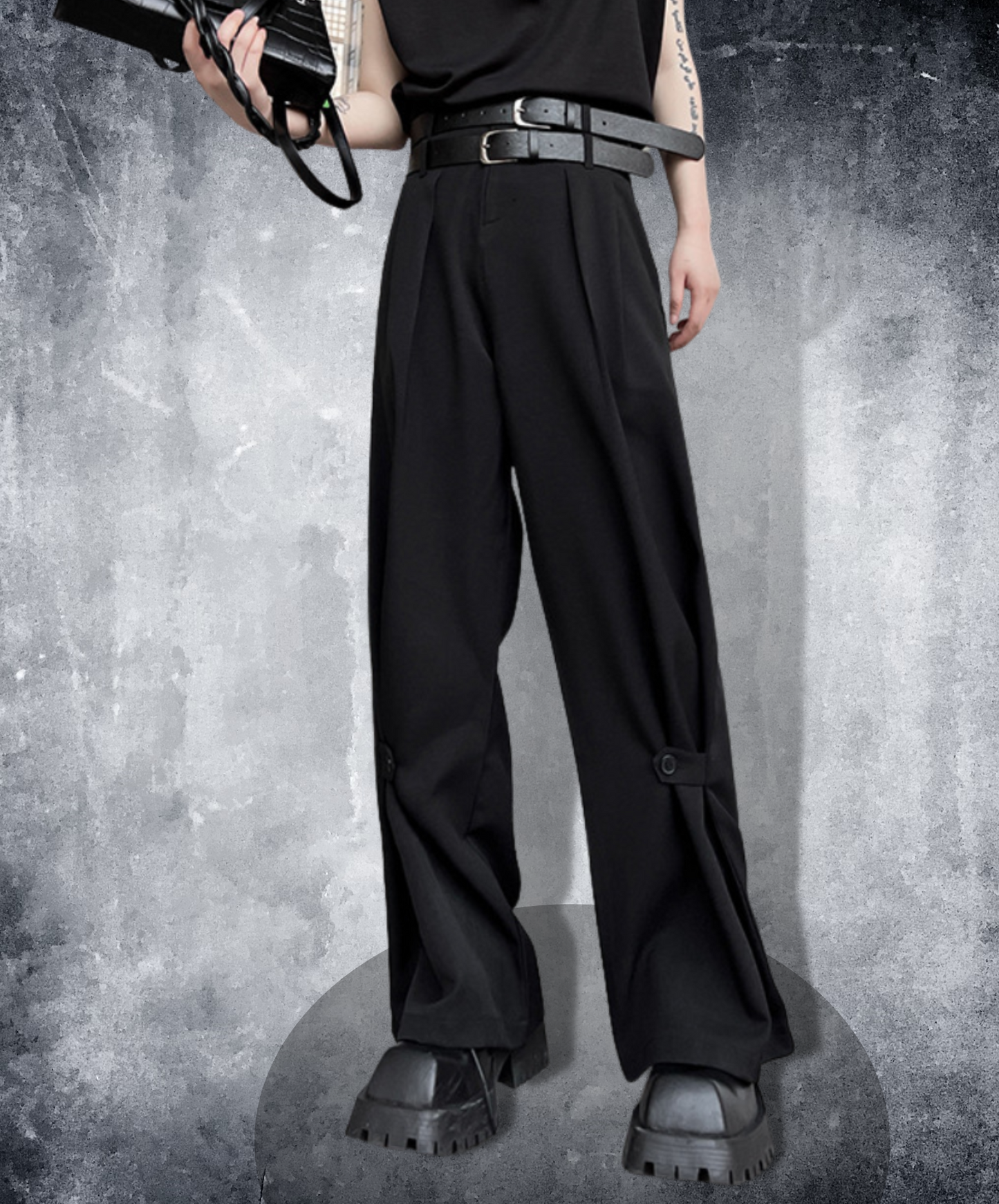 dark twin belt slacks pants EN977