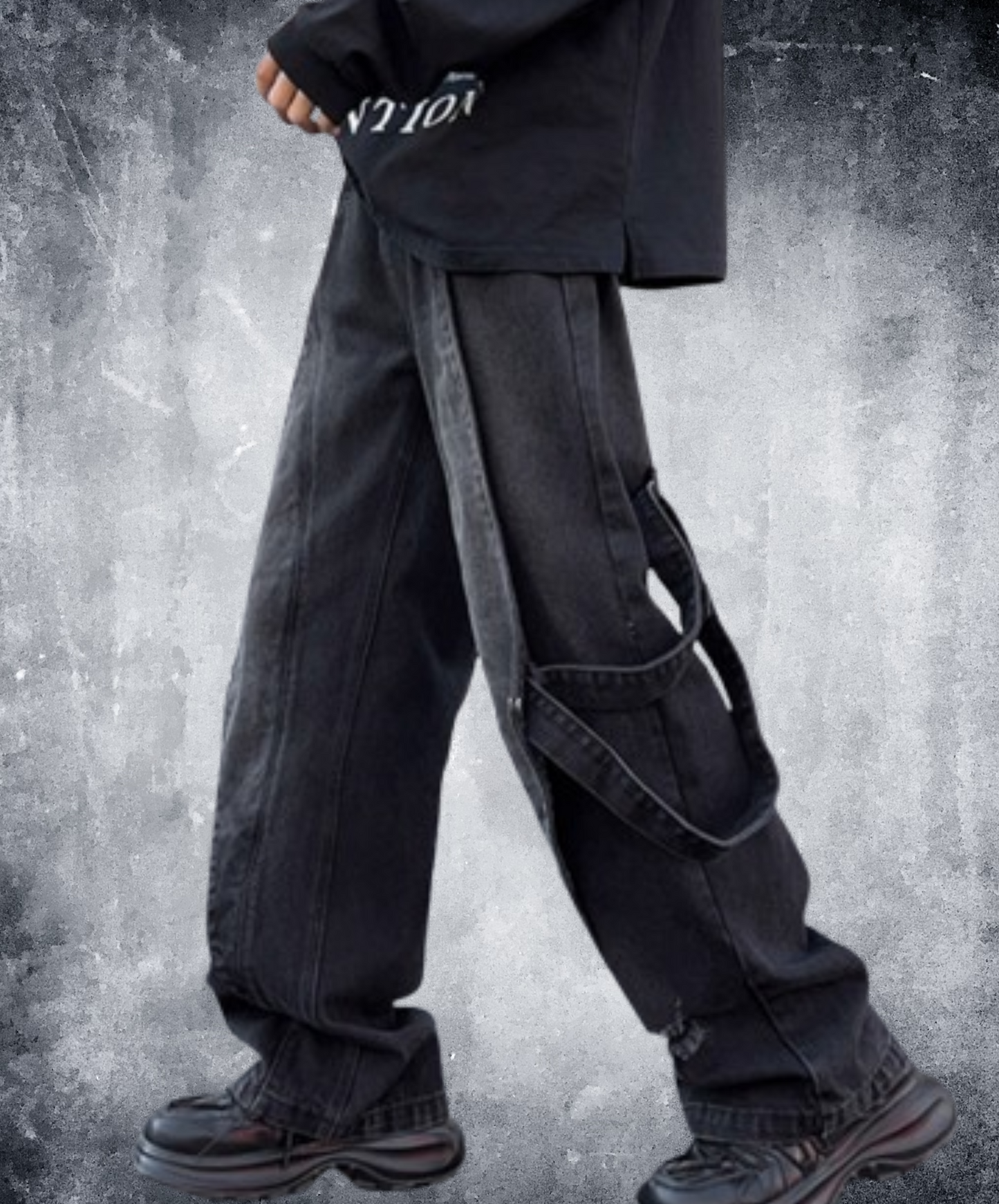 side belt decoration denim pants EN1874