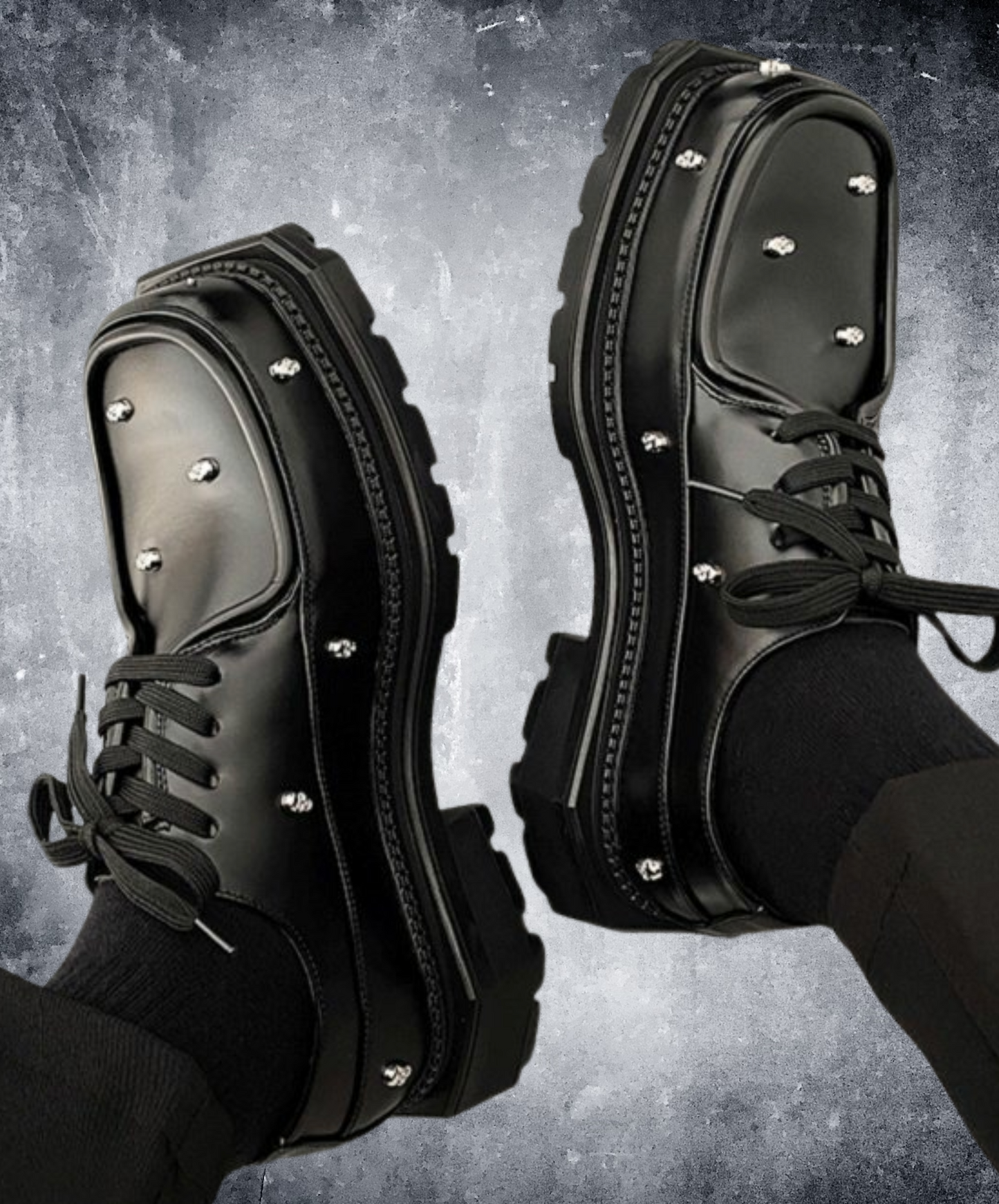 rivet leather lace-ups shoes EN2361
