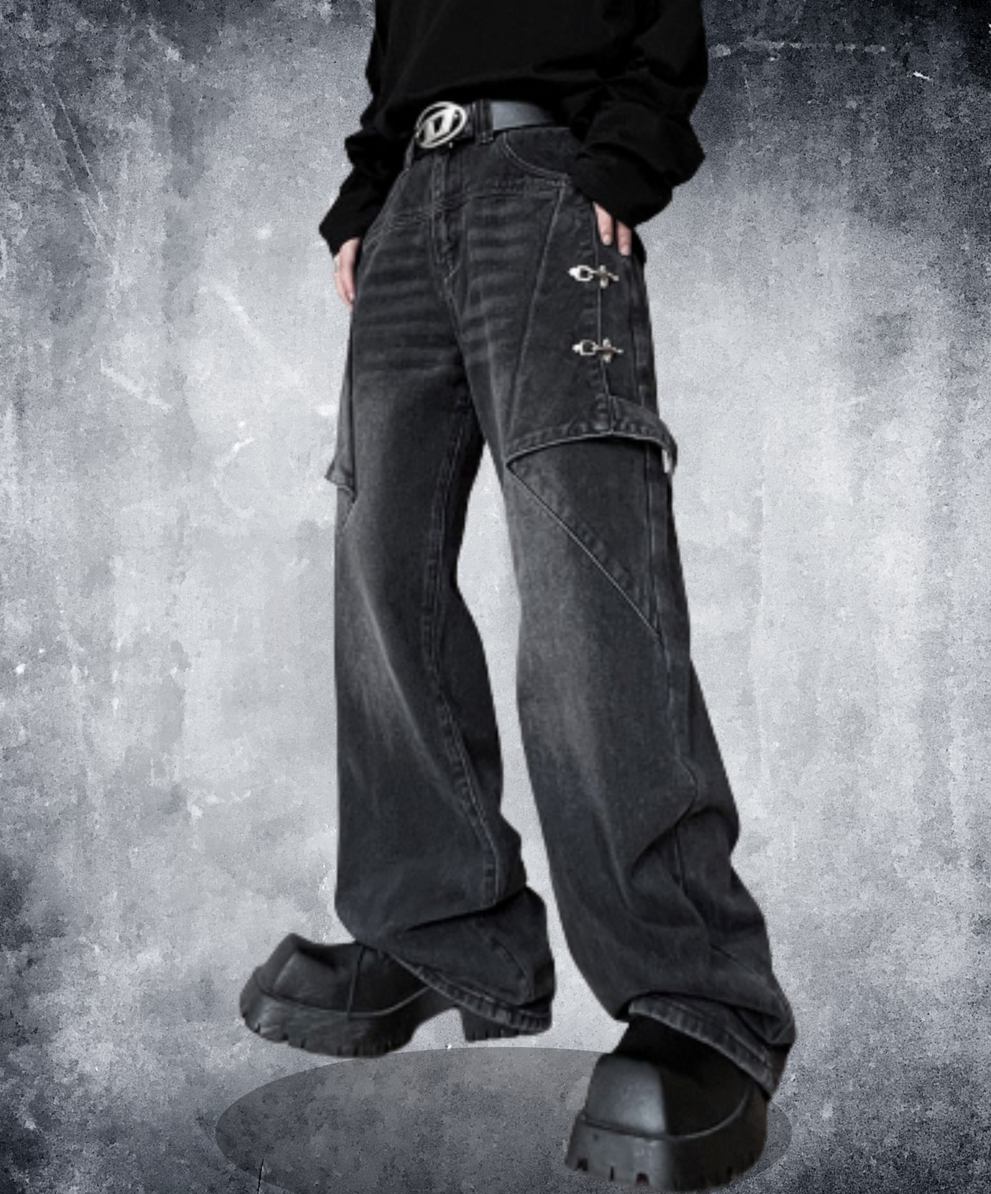 american retro distressed wash denim pants EN2118