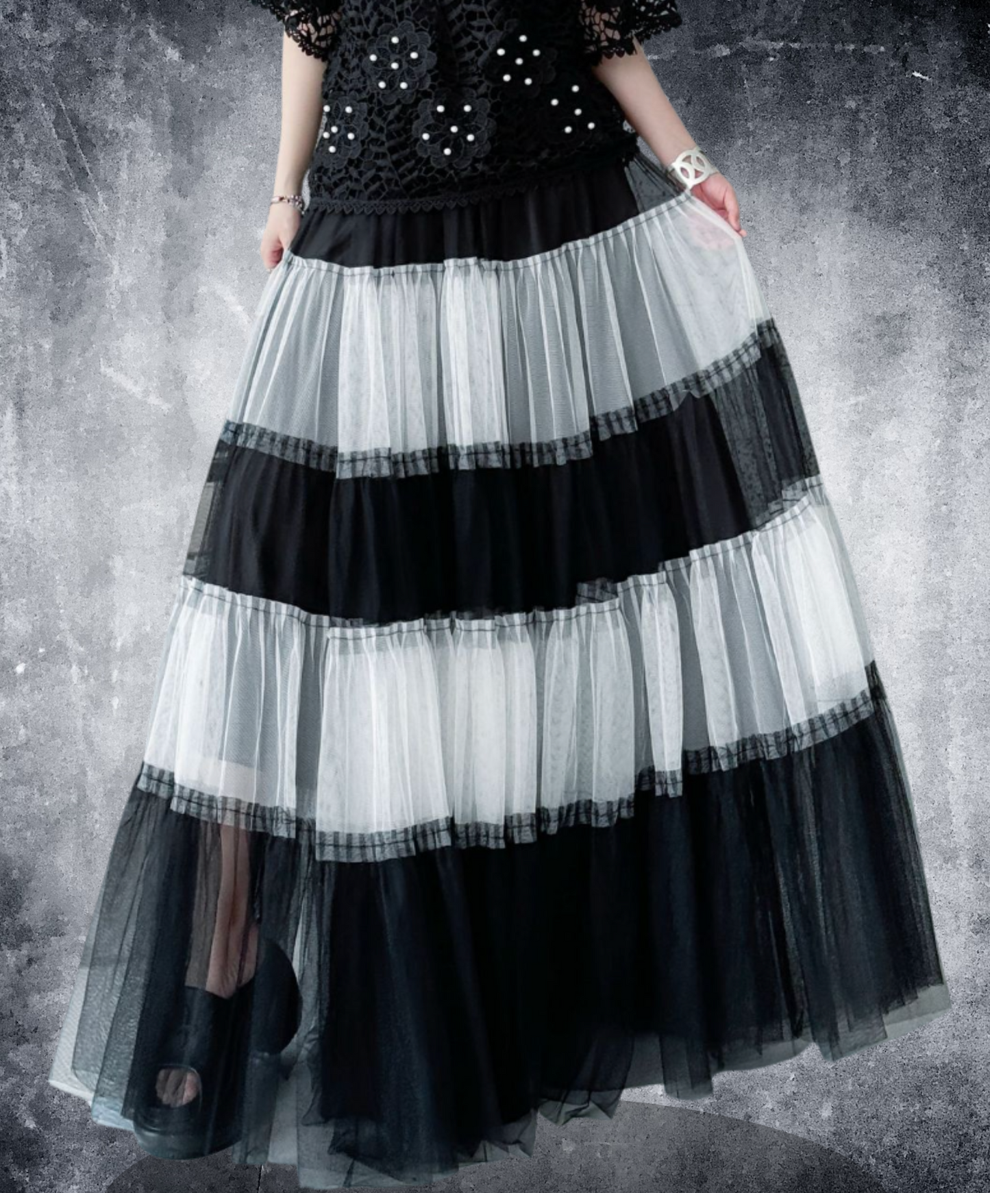 monotone border tulle skirt EN2282