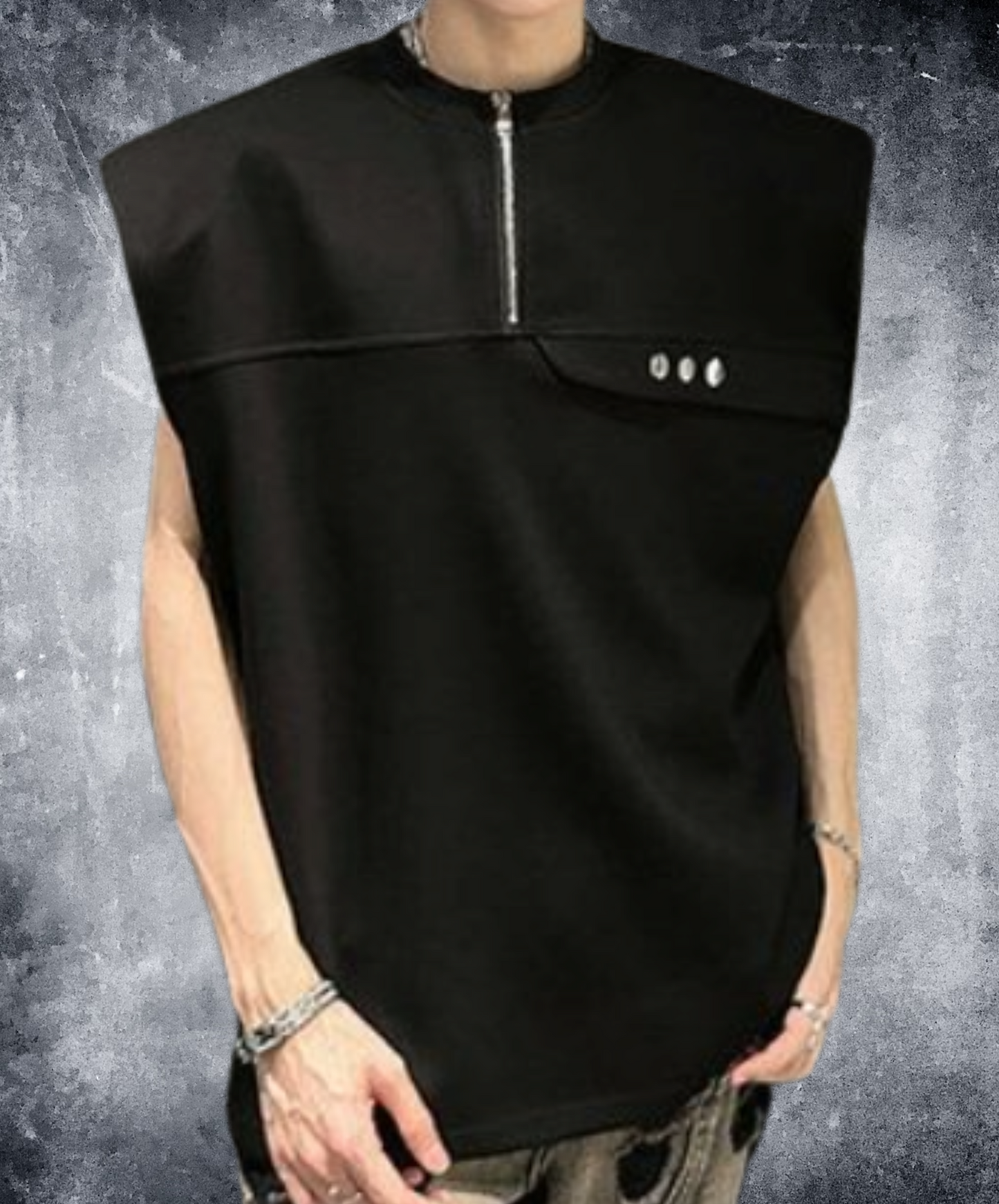 half zip-up sleeveless shirt EN2173