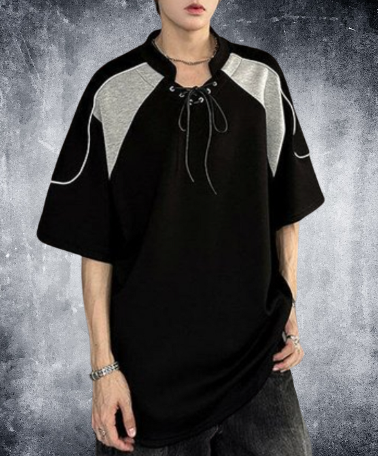 contrast stitched drawstring t-shirt EN2203