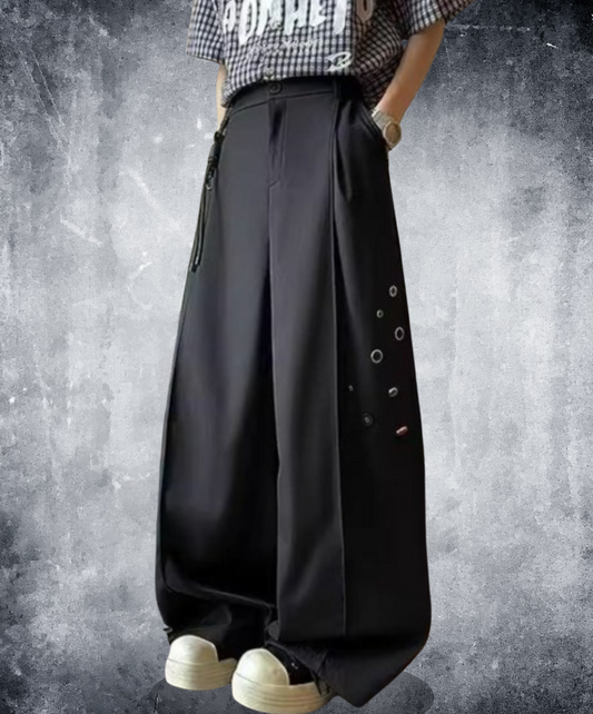 random button decorative drape wide pants EN2293