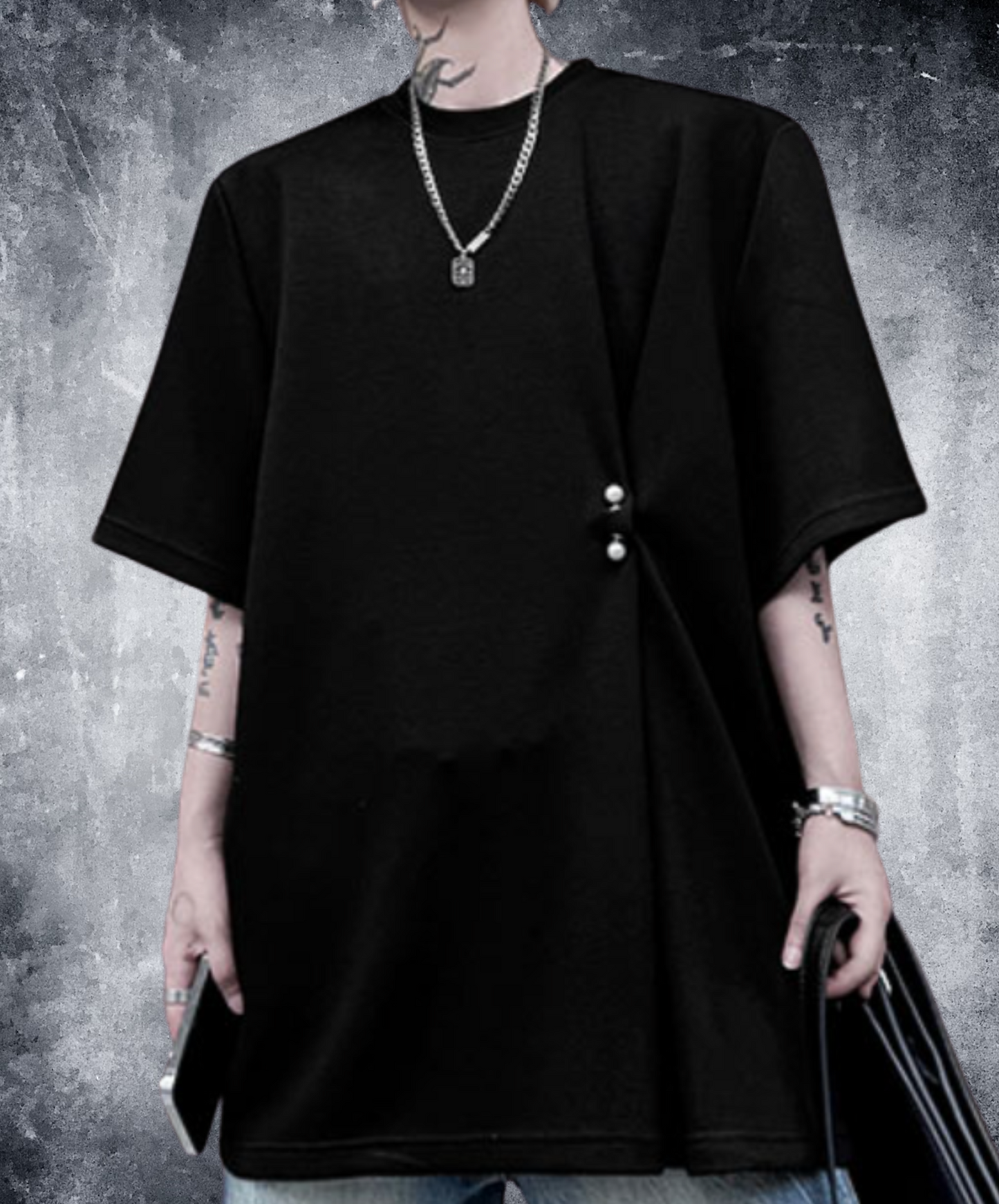 dark pearl button round neck t-shirt EN2259