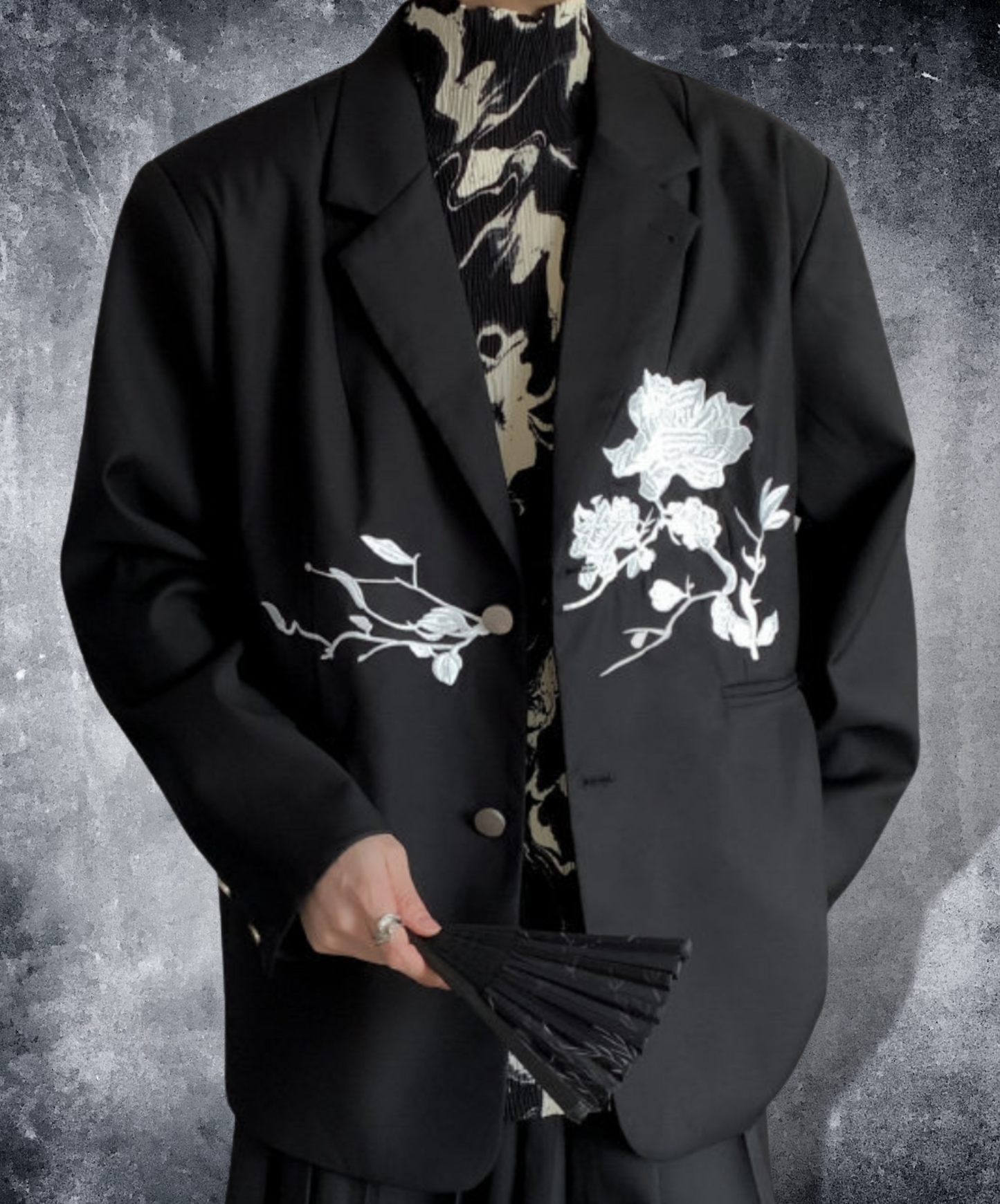 dark chinese style rose embroidery tailored jacket EN1535