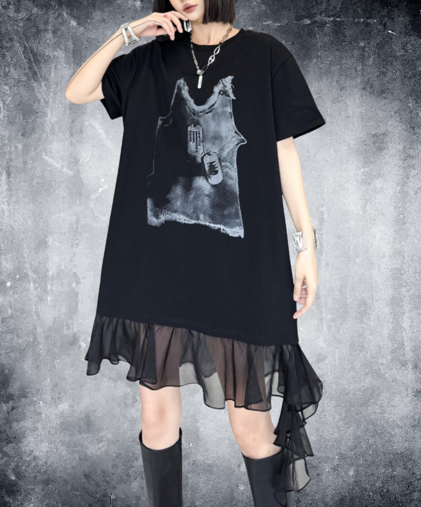 tulle ribbon print at hem t-shirt EN2307