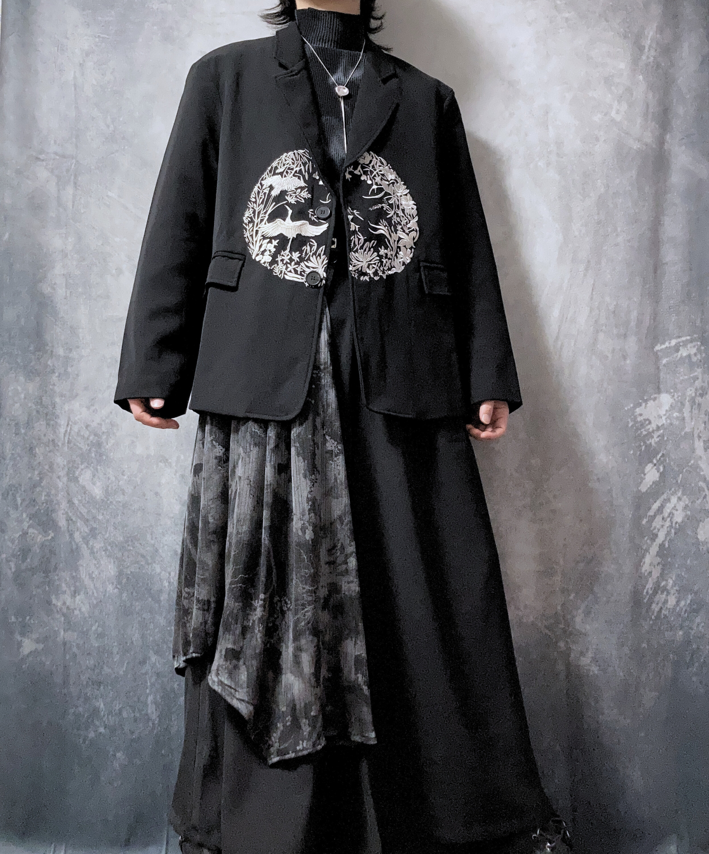 【style70】dark mode outfit set EN1909(jacket + sweater + pants set)