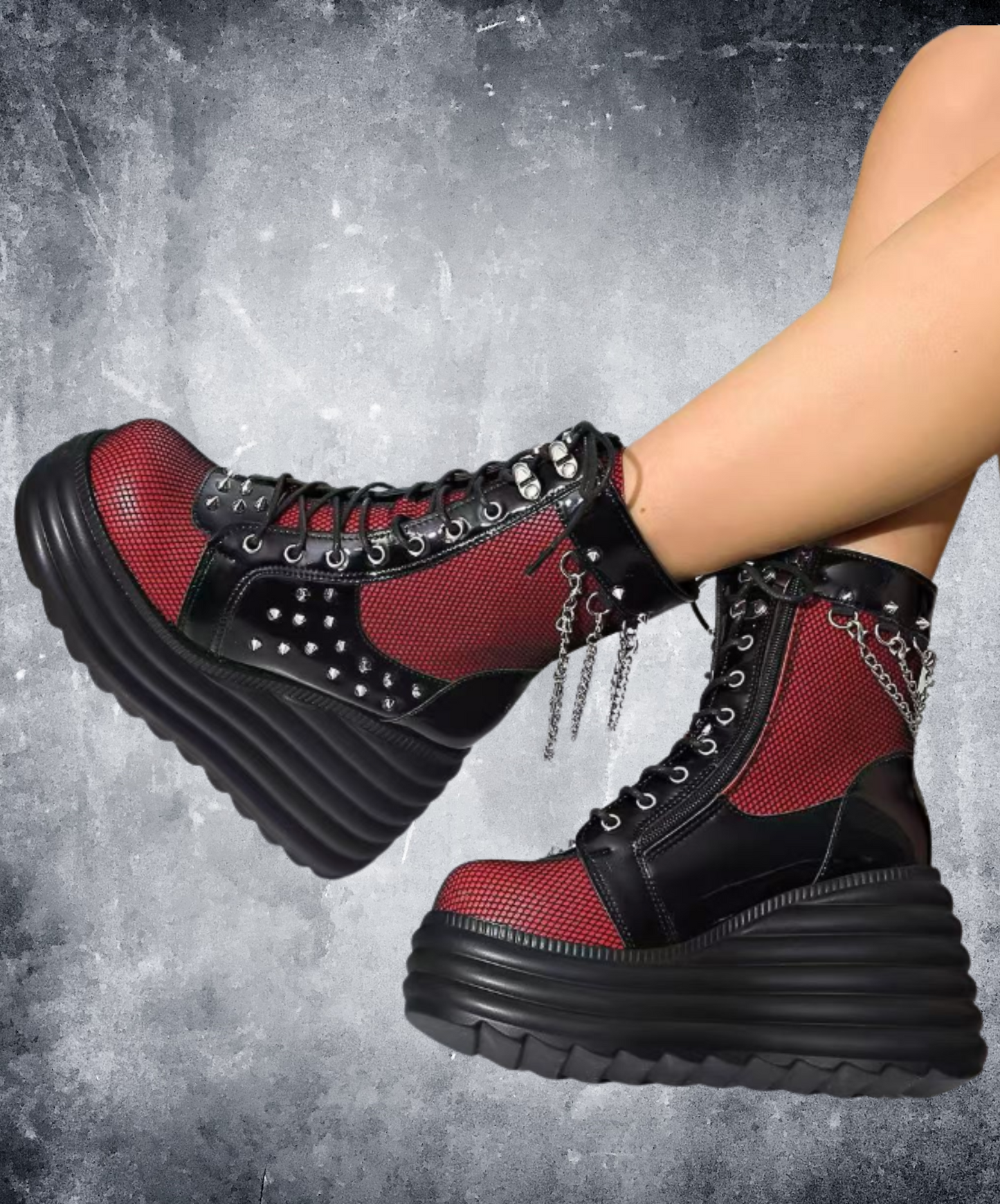 sheer red lace-up boots EN2373