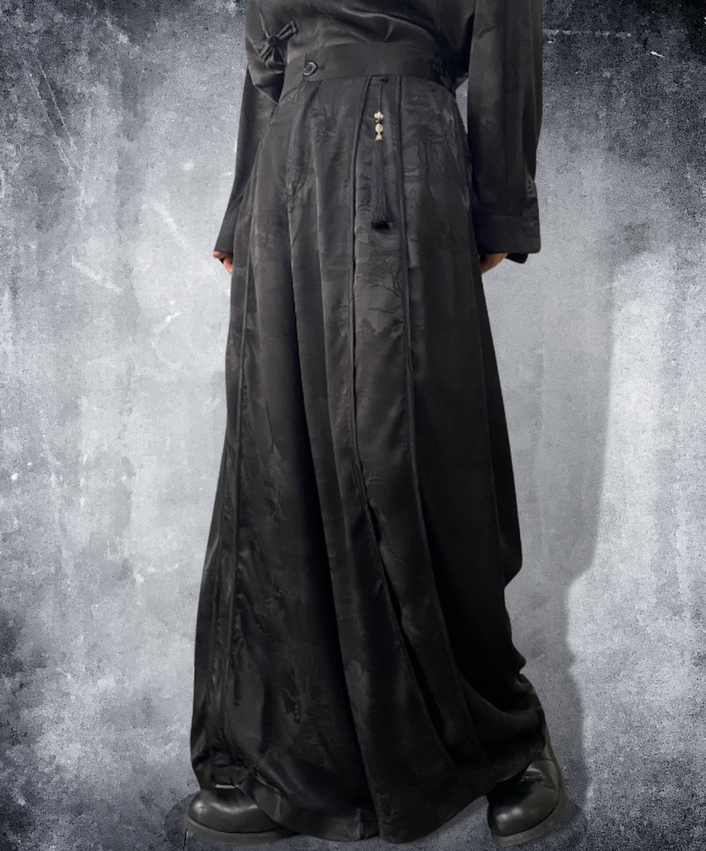 with chinese style printed tassel long pants EN1518