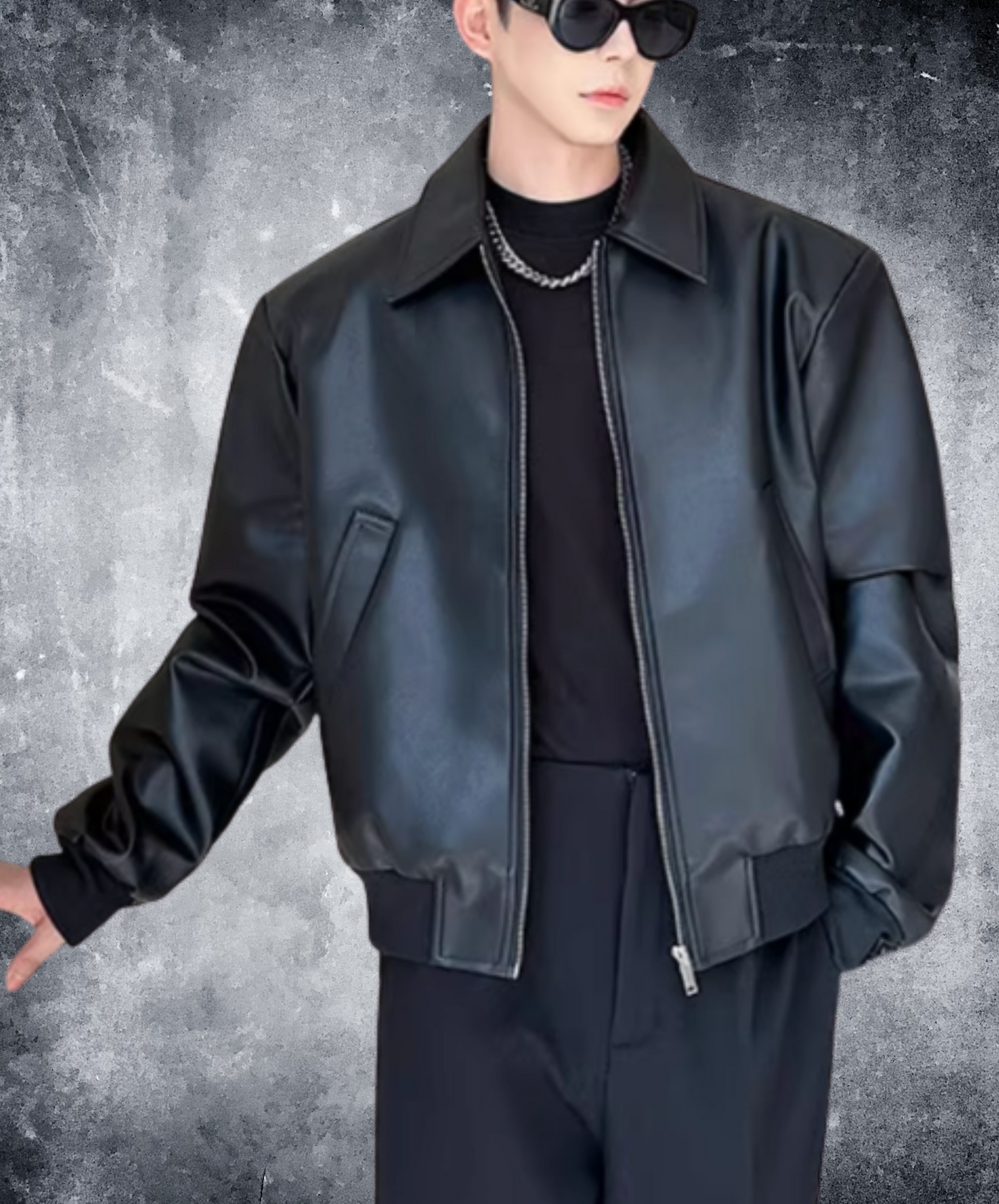 pu leather rib jacket EN2462