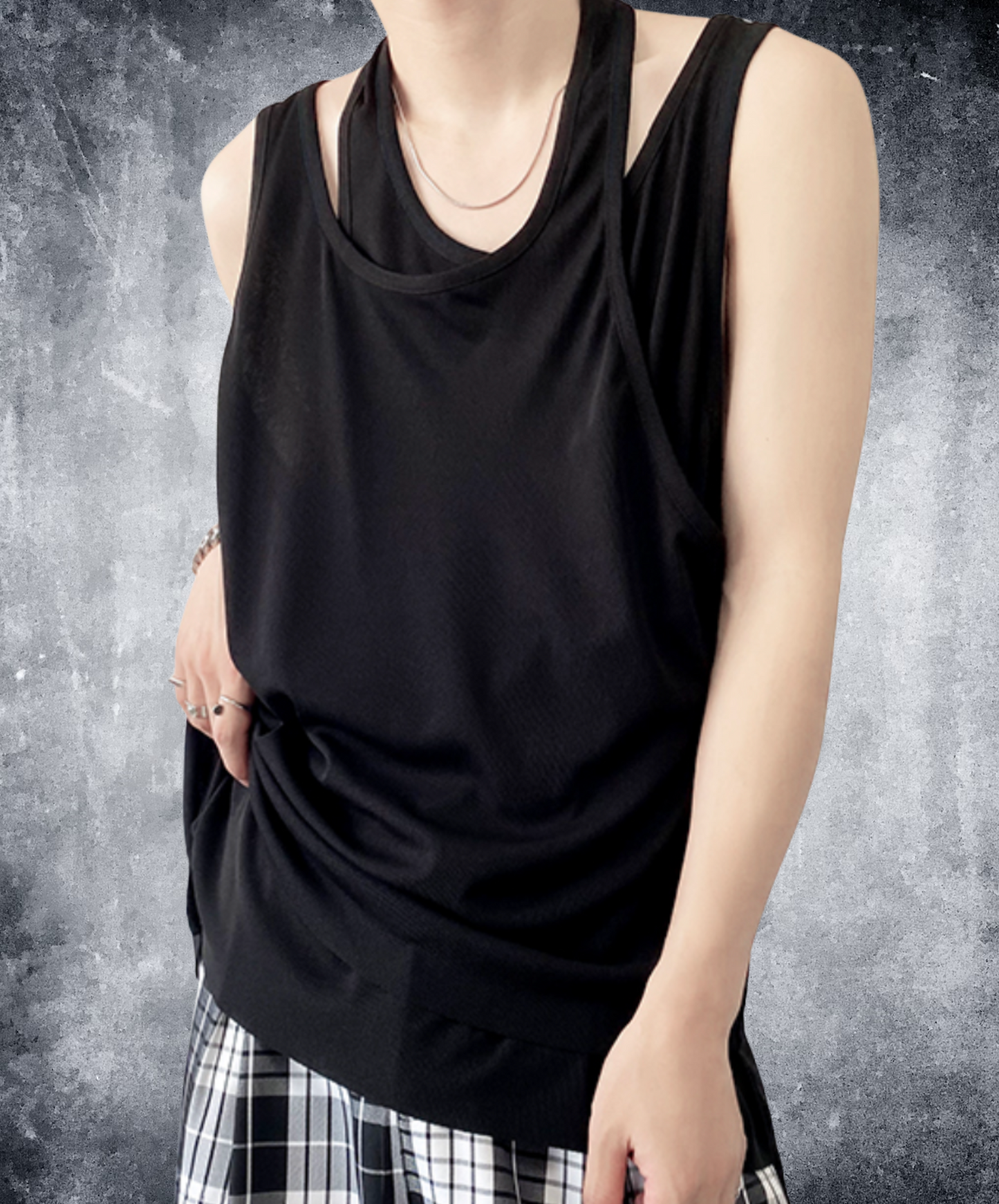 fake two piece sleeveless shirt EN2093