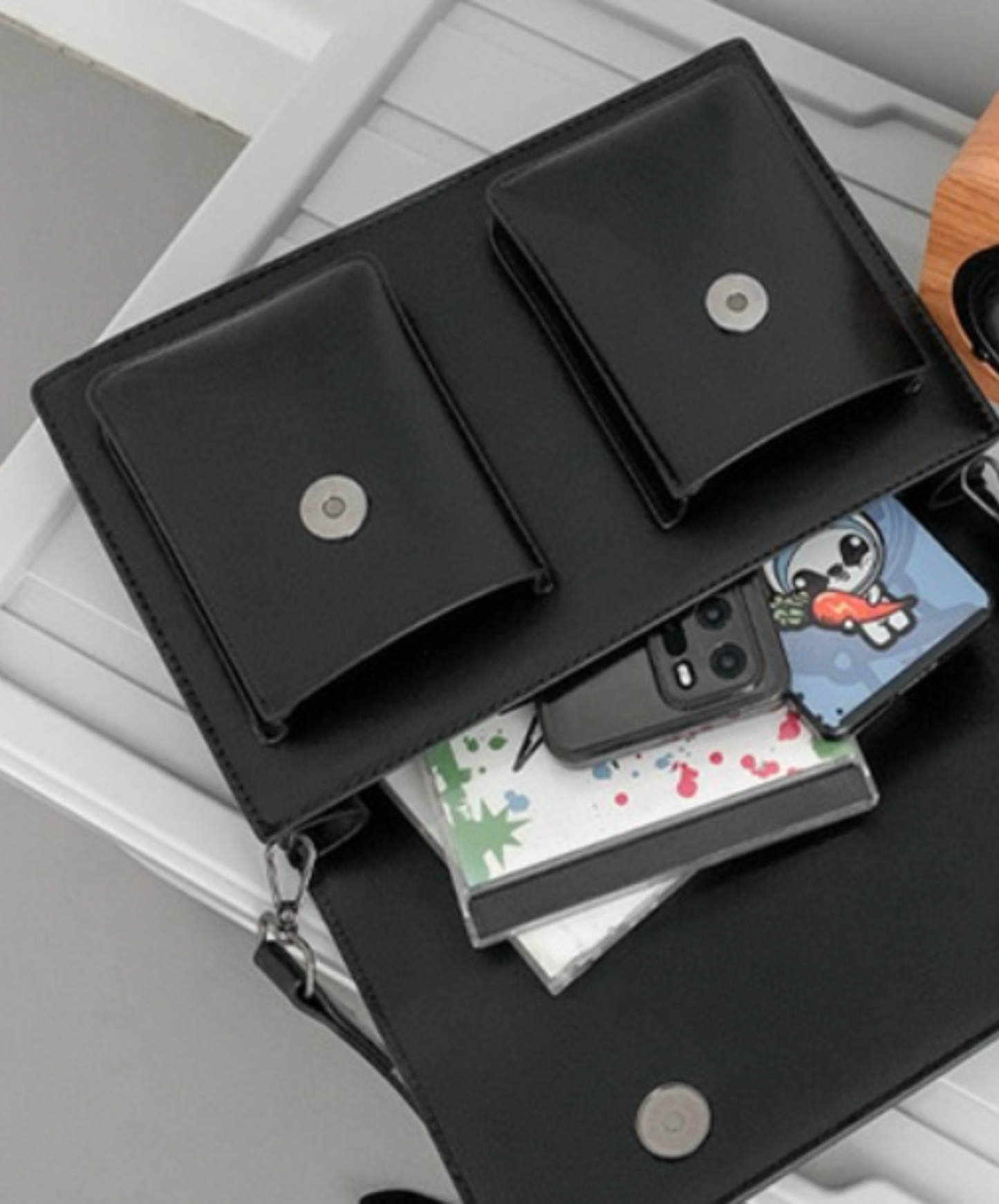 square round button with open pocket bag EN2104