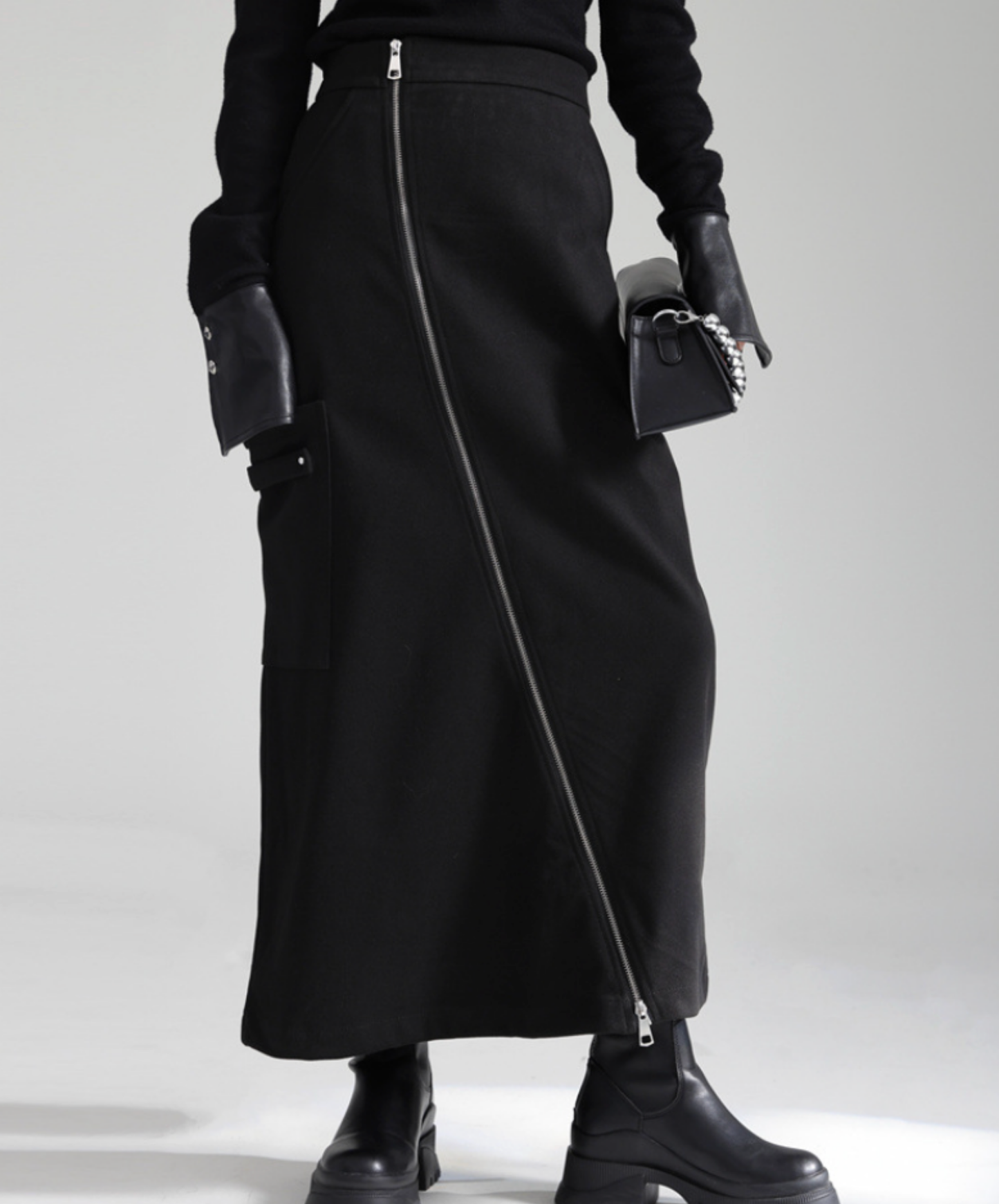 irregular zipper velvet skirt EN2732