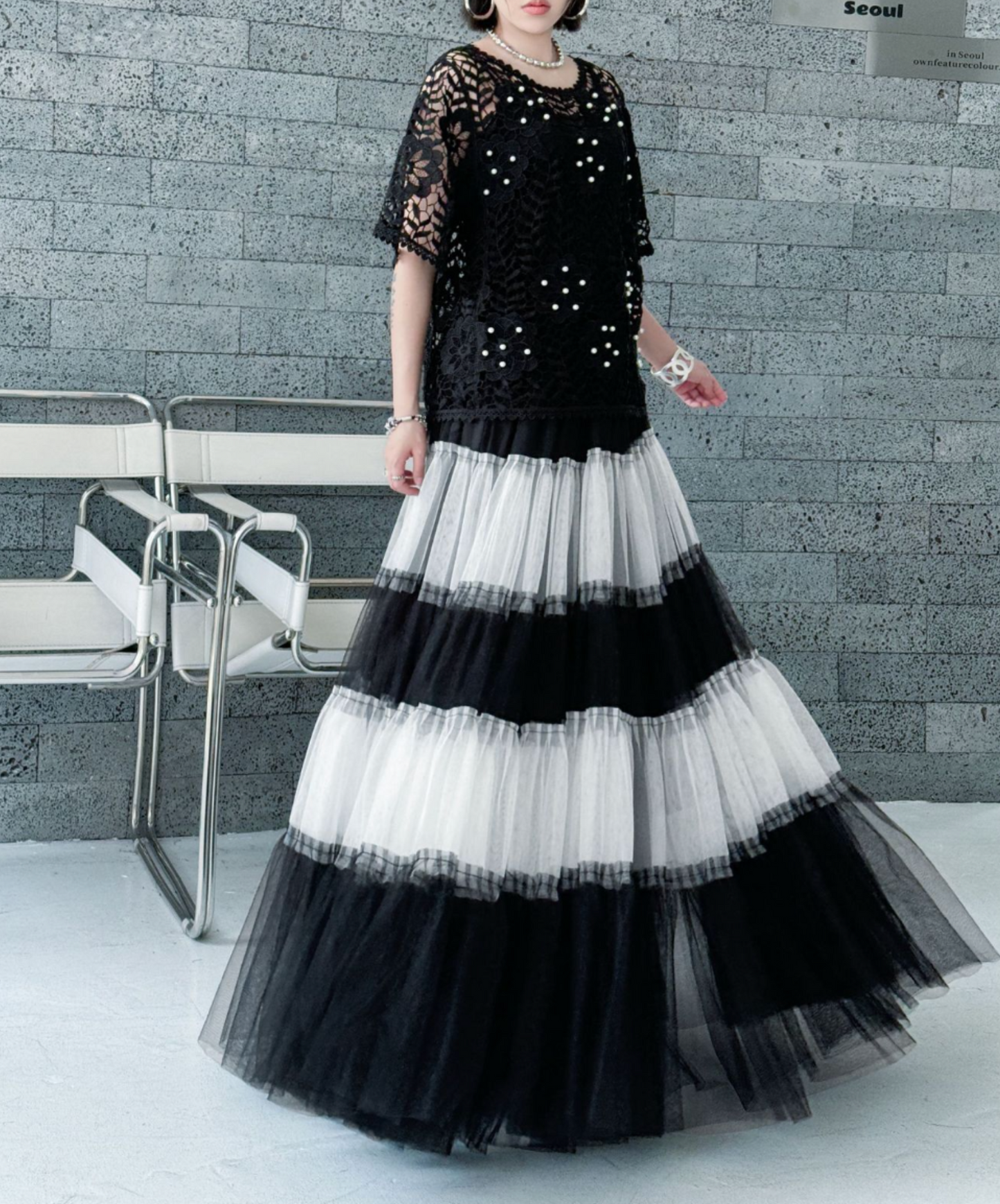 monotone border tulle skirt EN2282