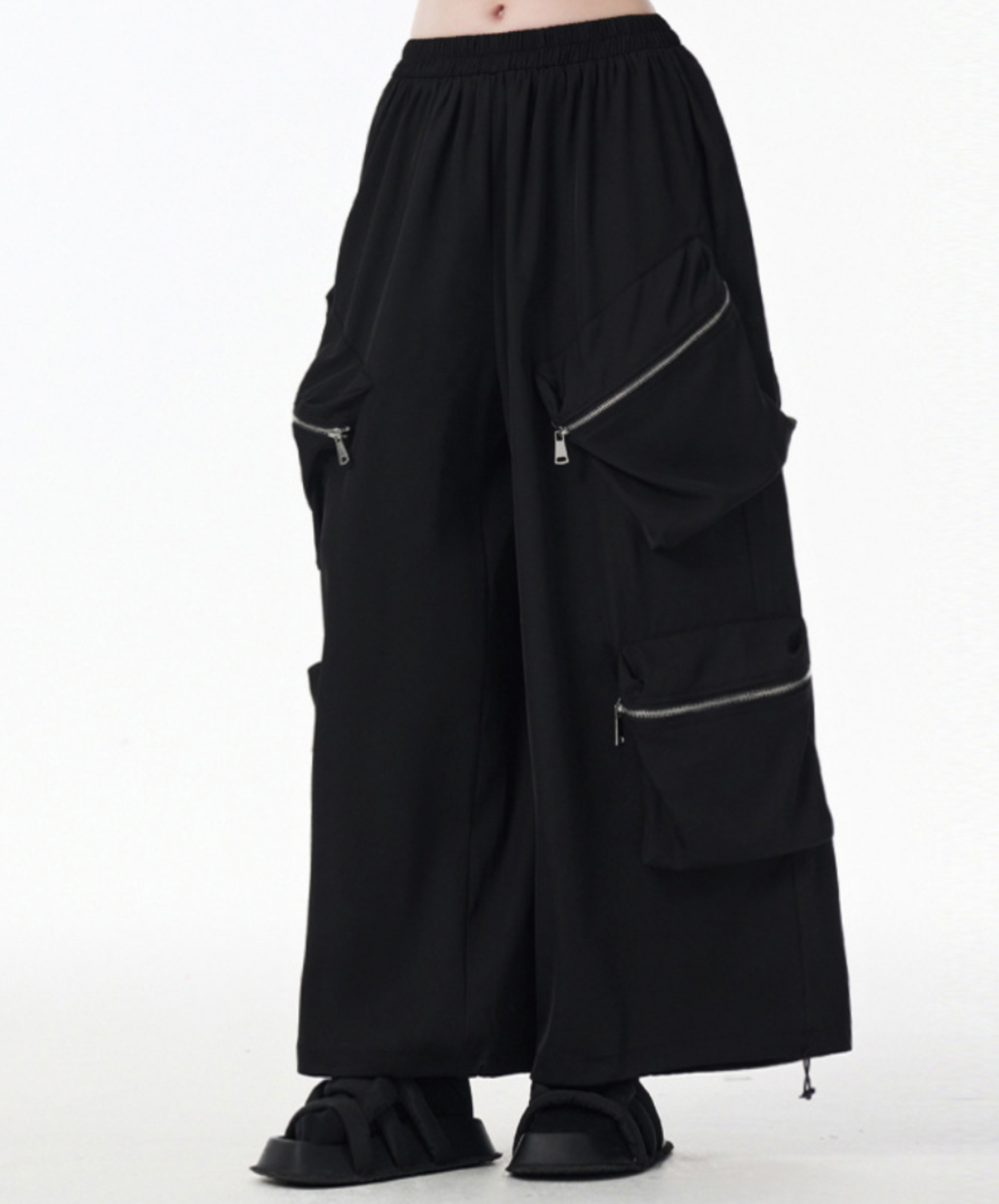 3d zipper pockets wide pants EN2336