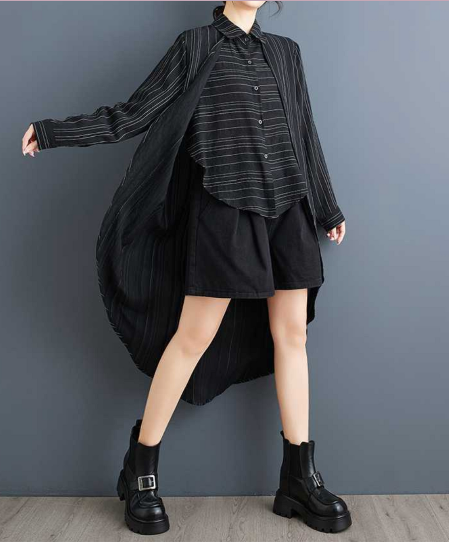layered stripes and borders long shirt EN2283