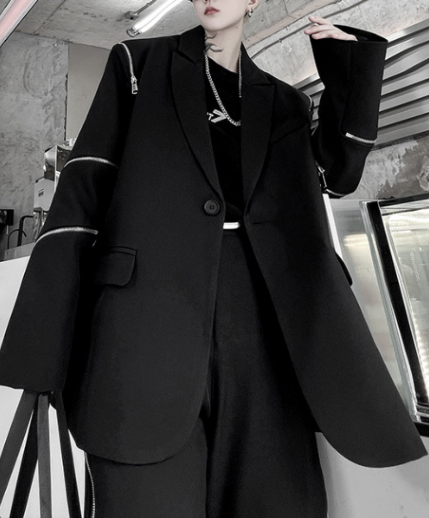 【style65】dark mode outfit set EN1884(jacket + shirt + pants set)