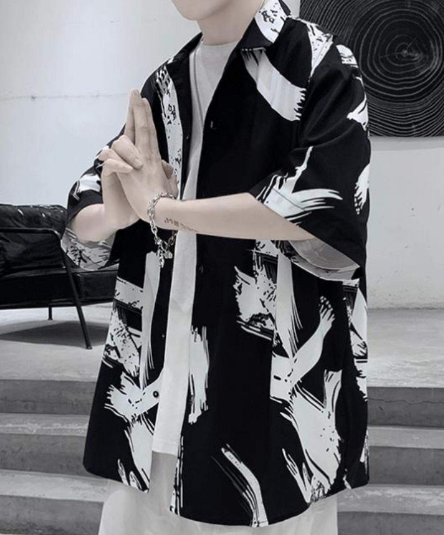 hong kong style graffiti print loose shirt EN2124