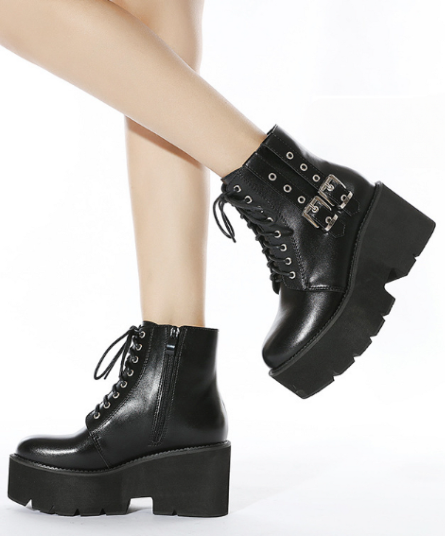 double buckle zip up boots EN1293