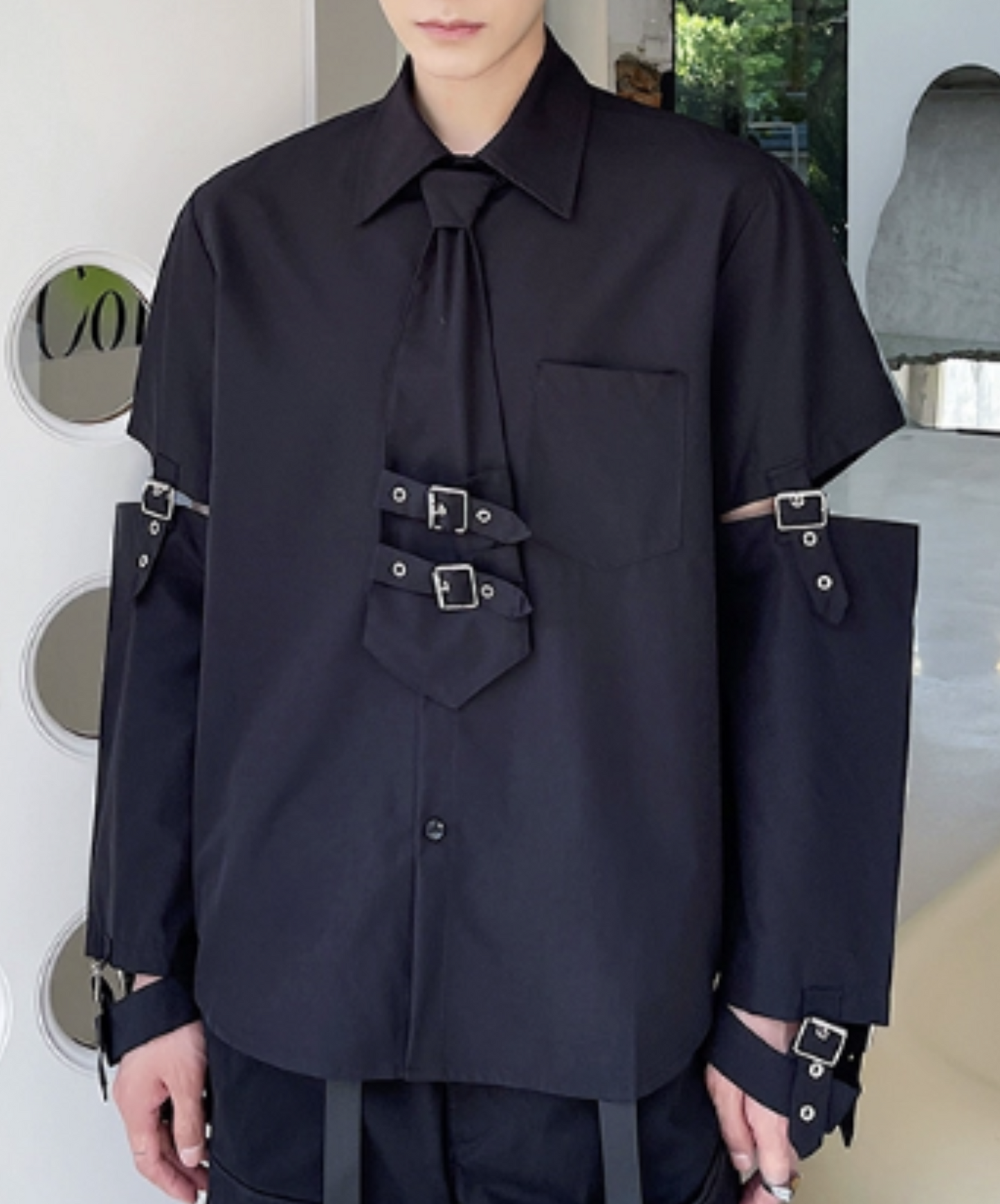 dark buckle decoration shirt EN1052