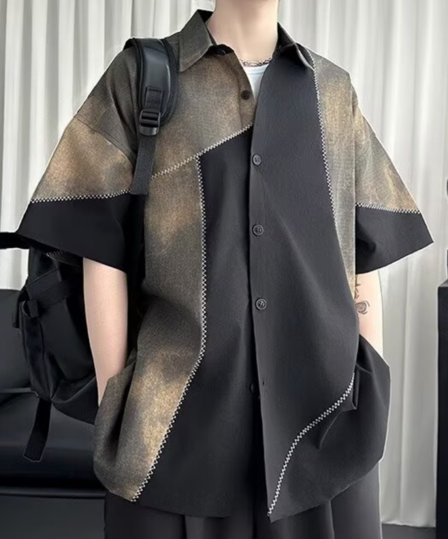 retro patchwork contrast shirt EN2219