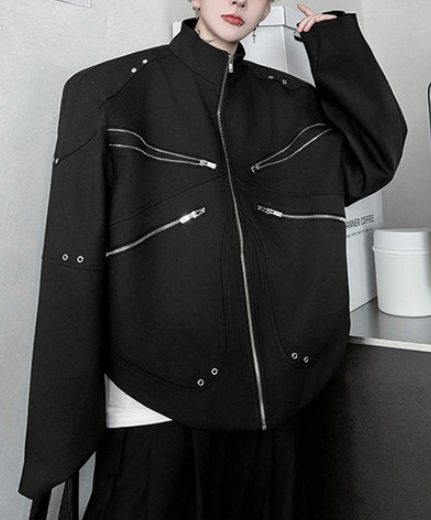 4 zipper and rivet decoration jacket EN2403
