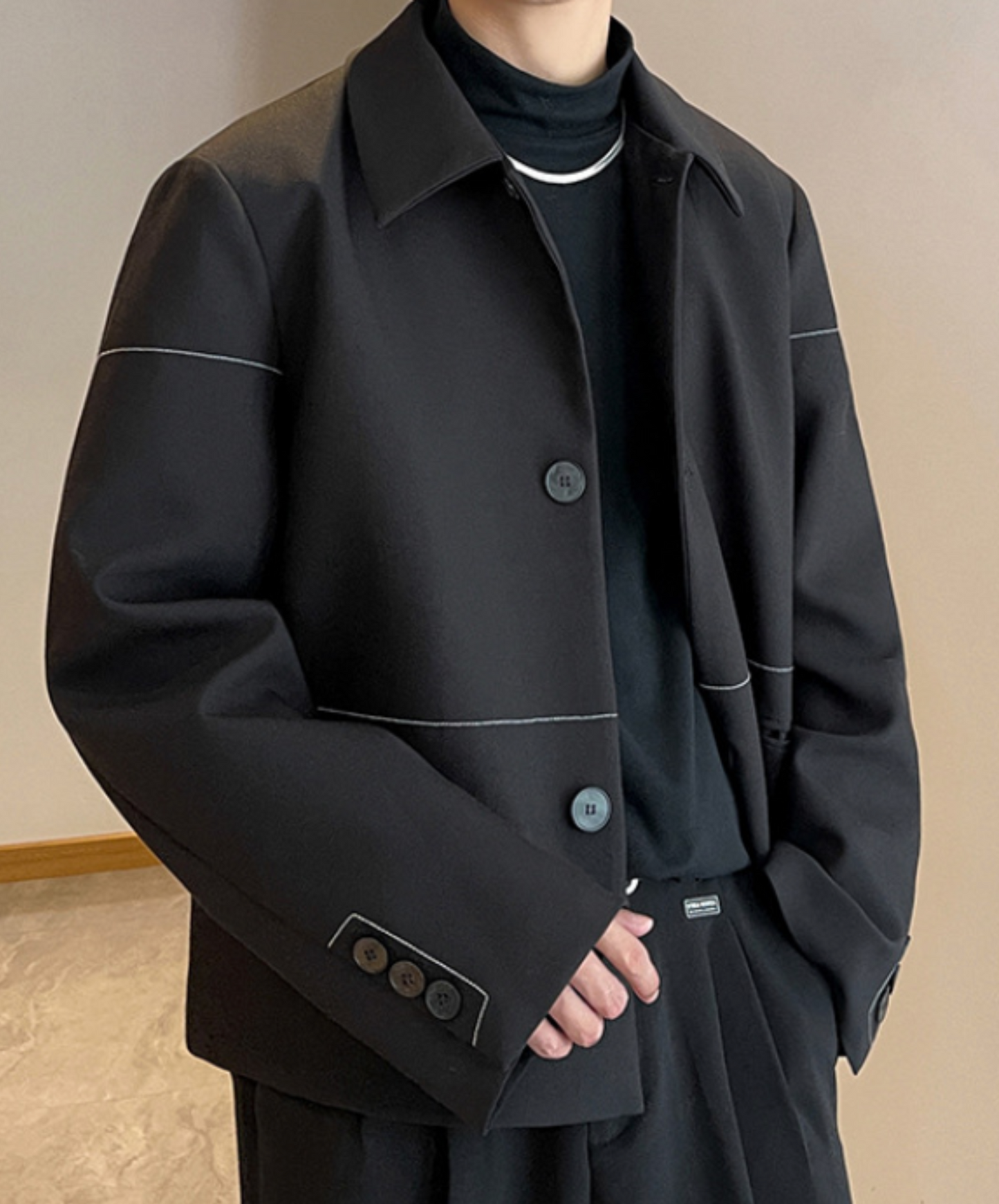 thin line button decoration jacket EN2362