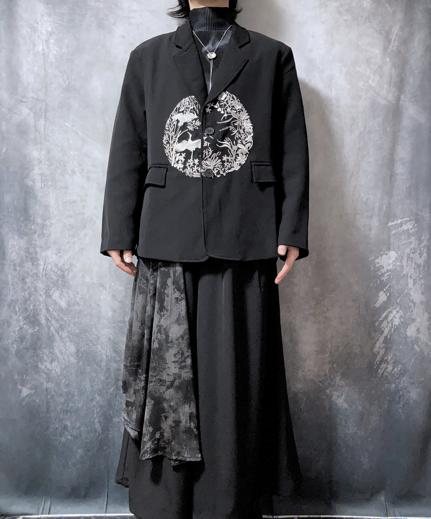 【style70】dark mode outfit set EN1909(jacket + sweater + pants set)
