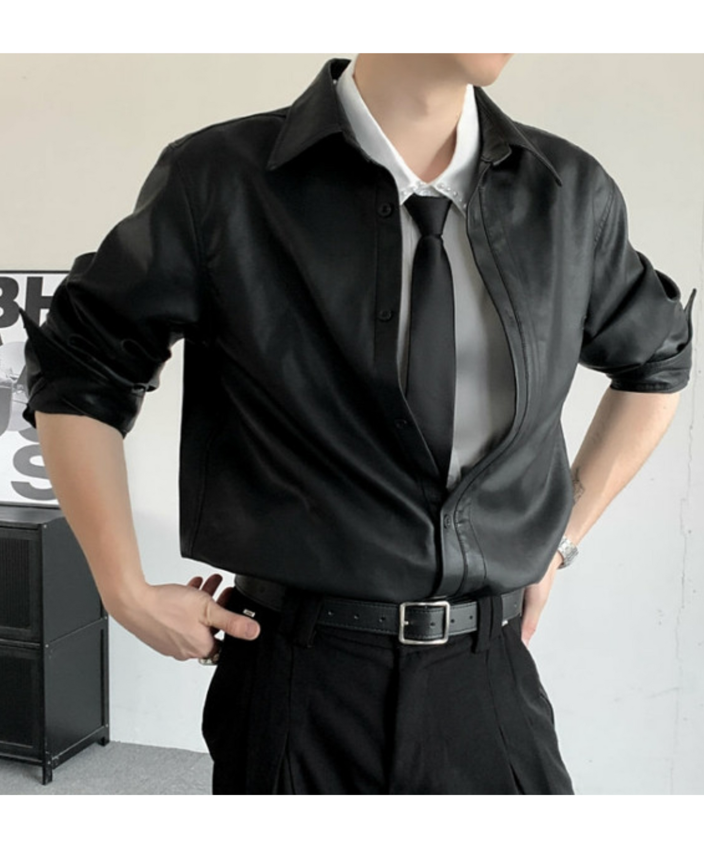 simple smooth leather shirt EN2370