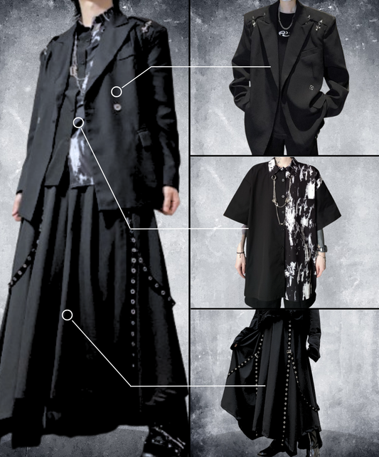 【style78】dark mode outfit set EN2534(jacket + shirt + pants set)