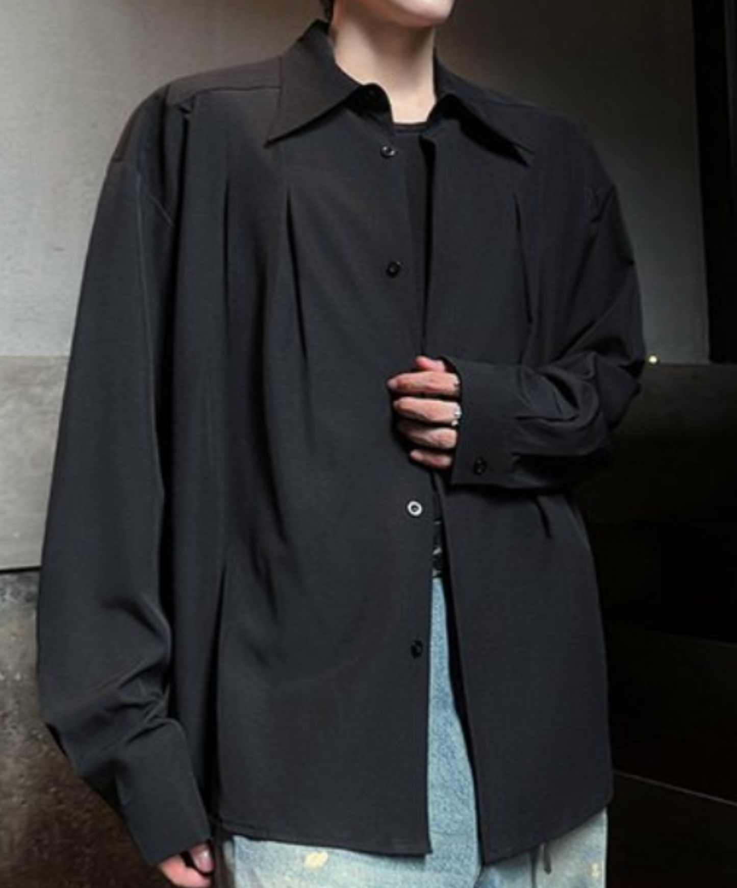 retro pleated drape shirt EN2310
