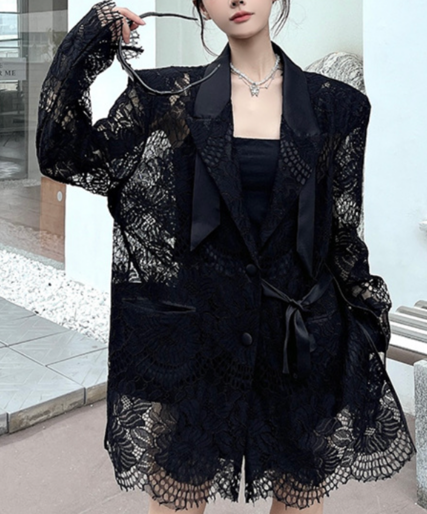 lace splicing ribbon jacket EN2328