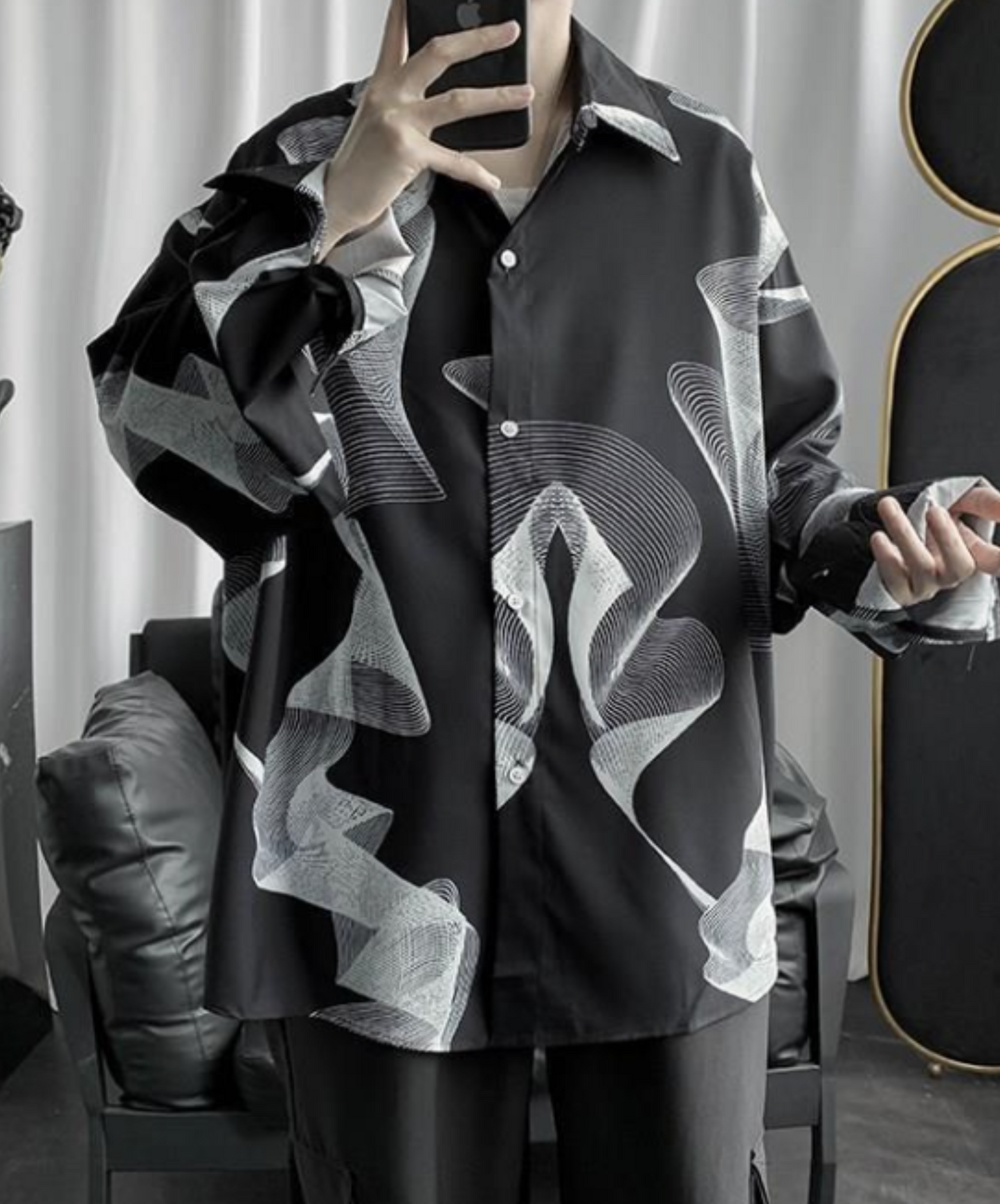 monotone geometric pattern shirt EN989