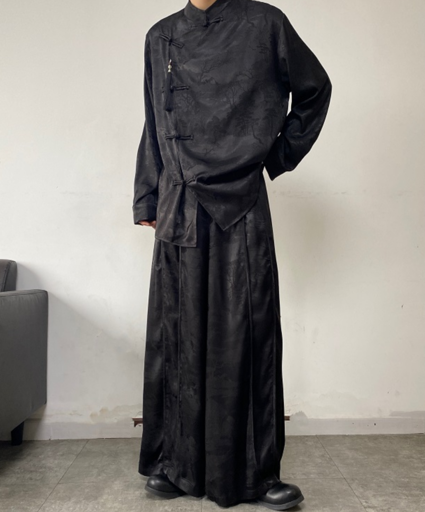 with chinese style printed tassel long pants EN1518