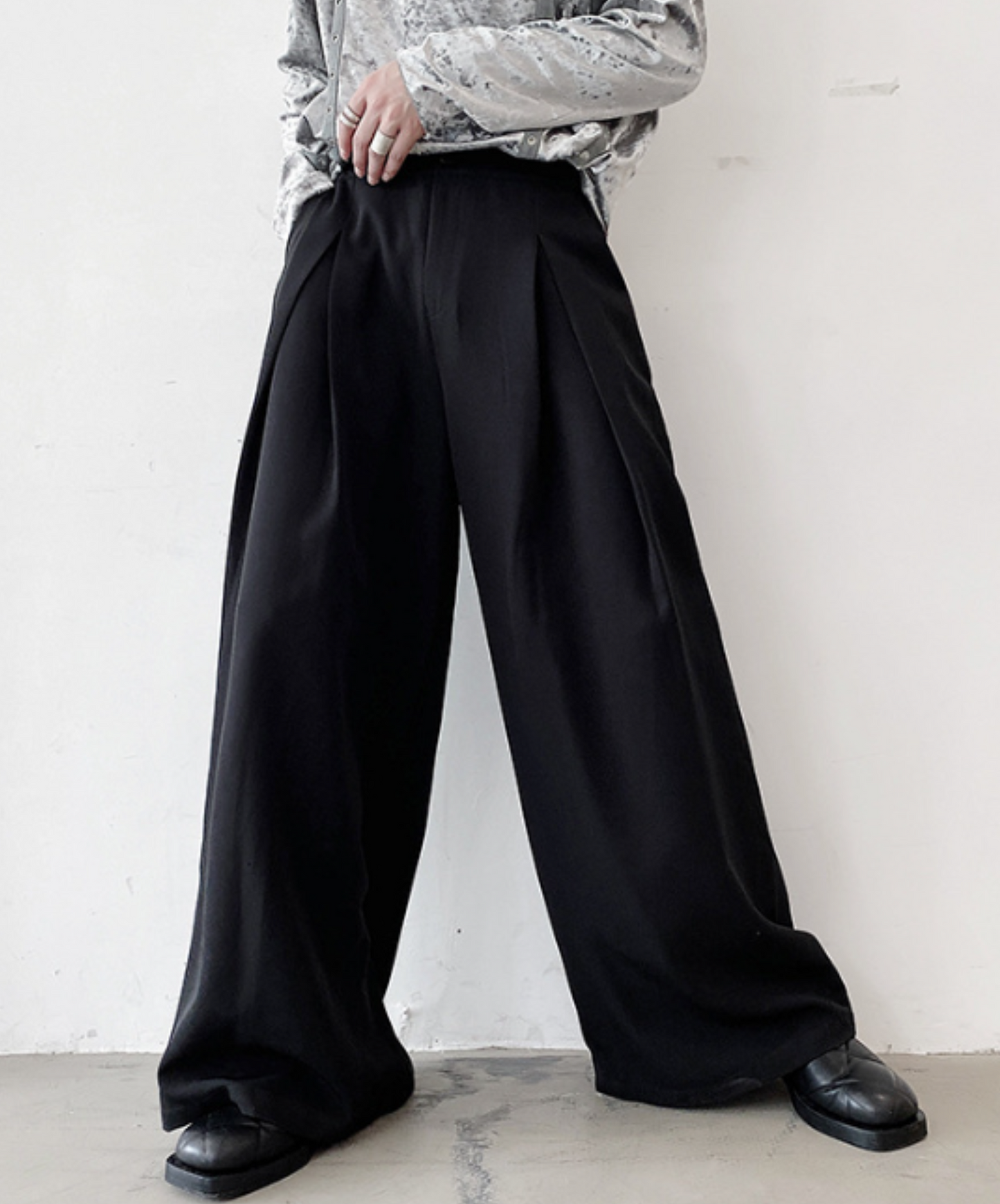 dark wide loose mop pants EN924