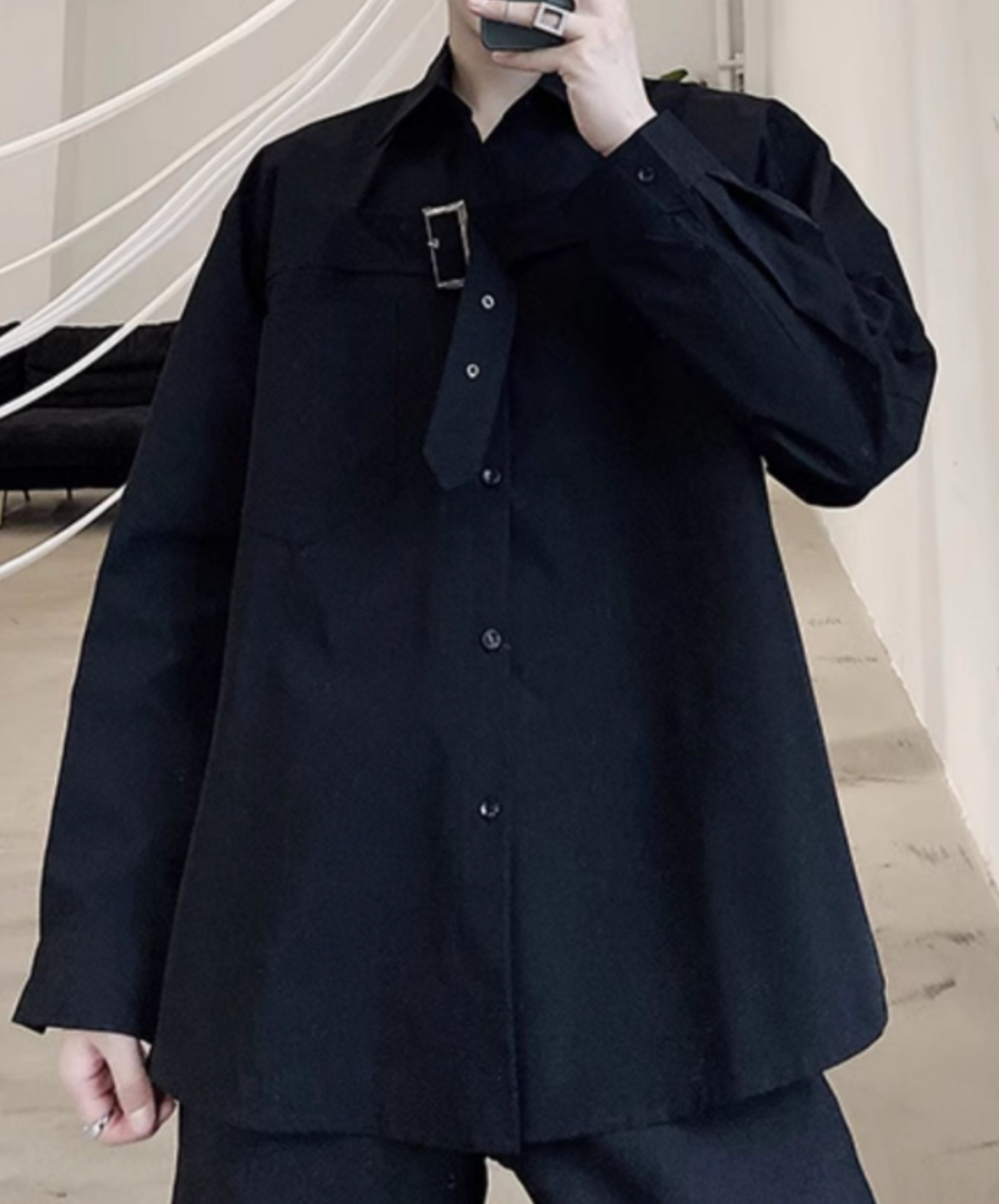 dark thick chest belt decoration shirt EN2148