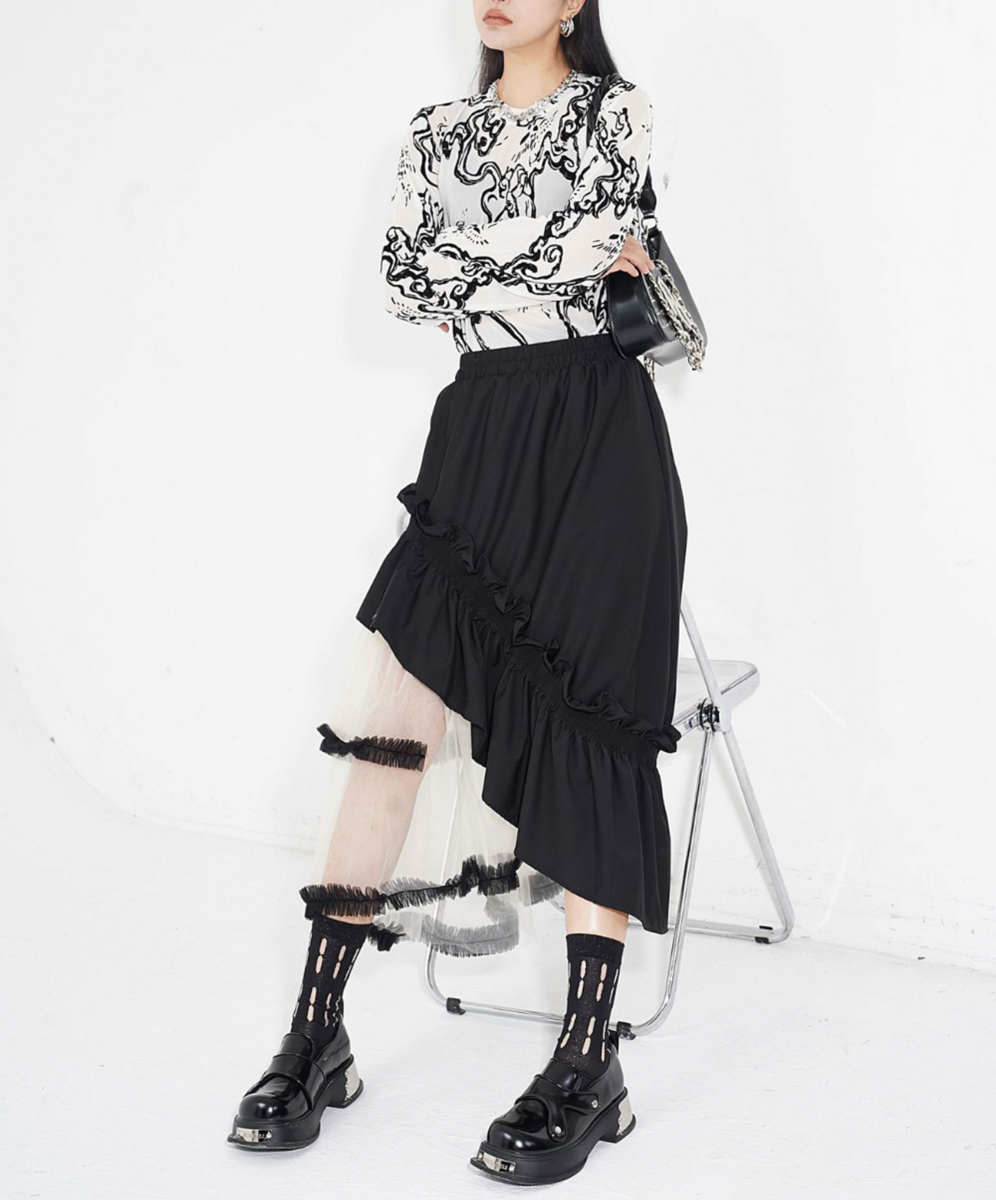 mixed material irregular design skirt EN2284