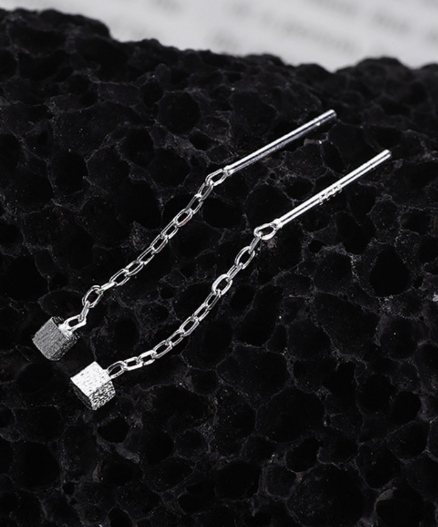 silver chain square earrings EN1616