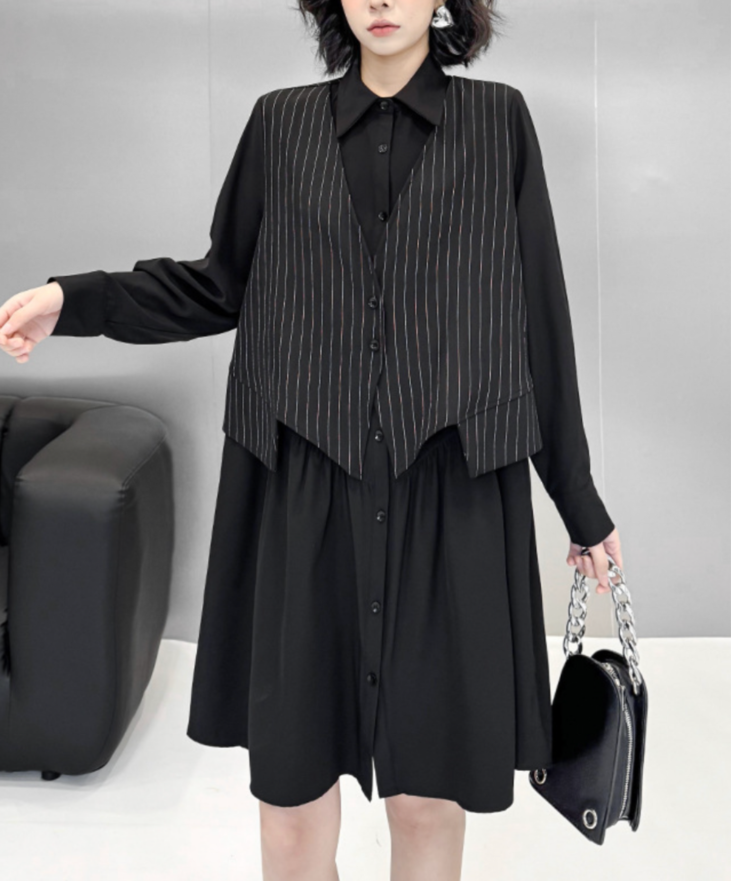 fake layered stripes long shirt EN2329
