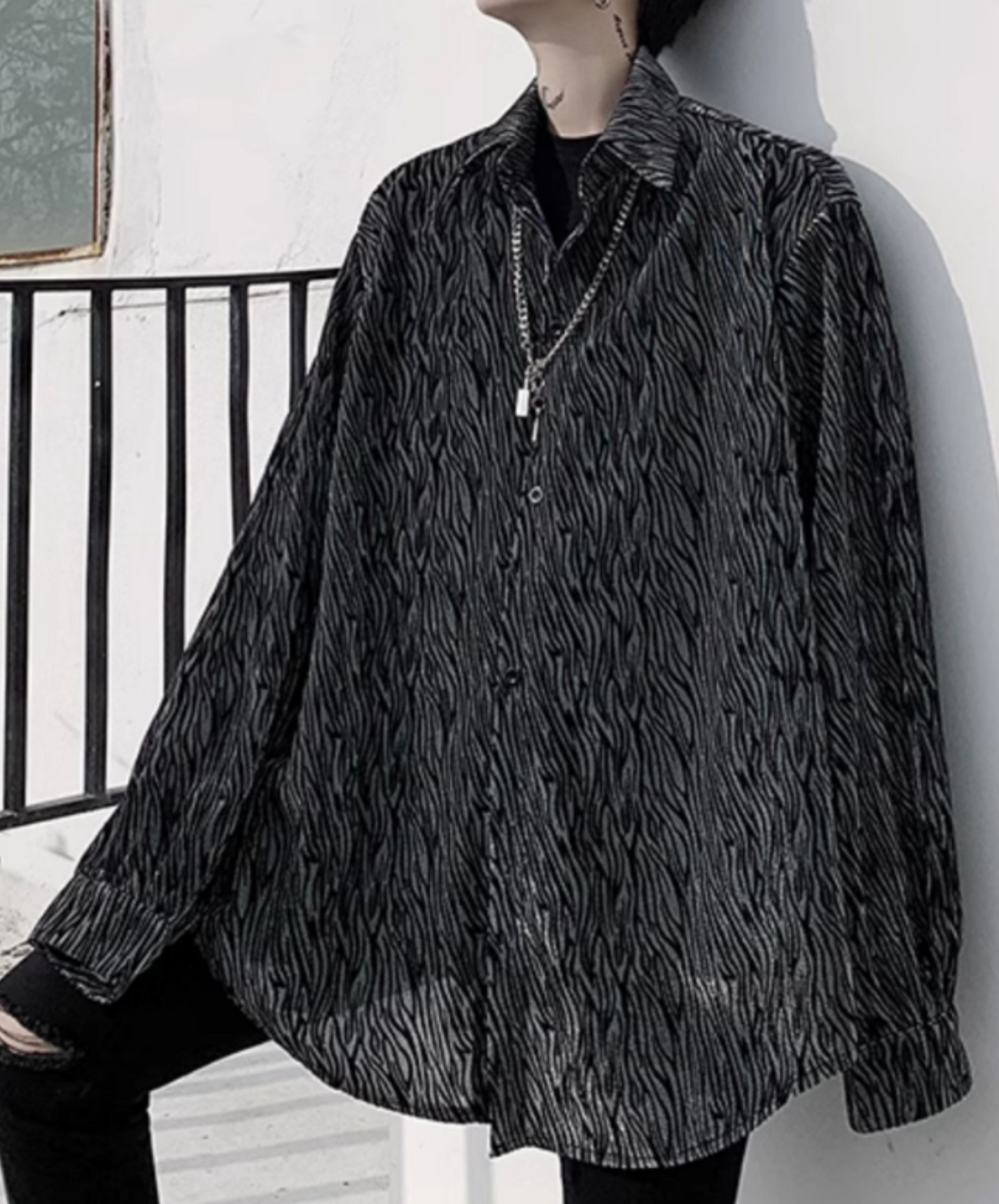 zebra print jacquard loose shirt EN2108