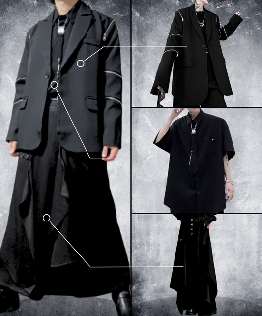 【style65】dark mode outfit set EN1884(jacket + shirt + pants set)