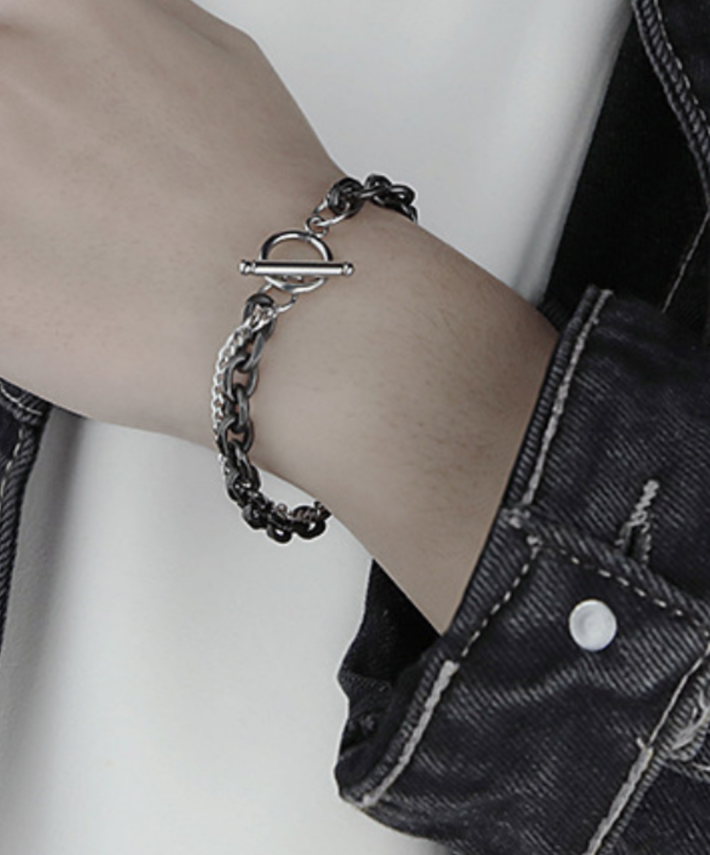 black & silver 2 types chain bracelet EN1595