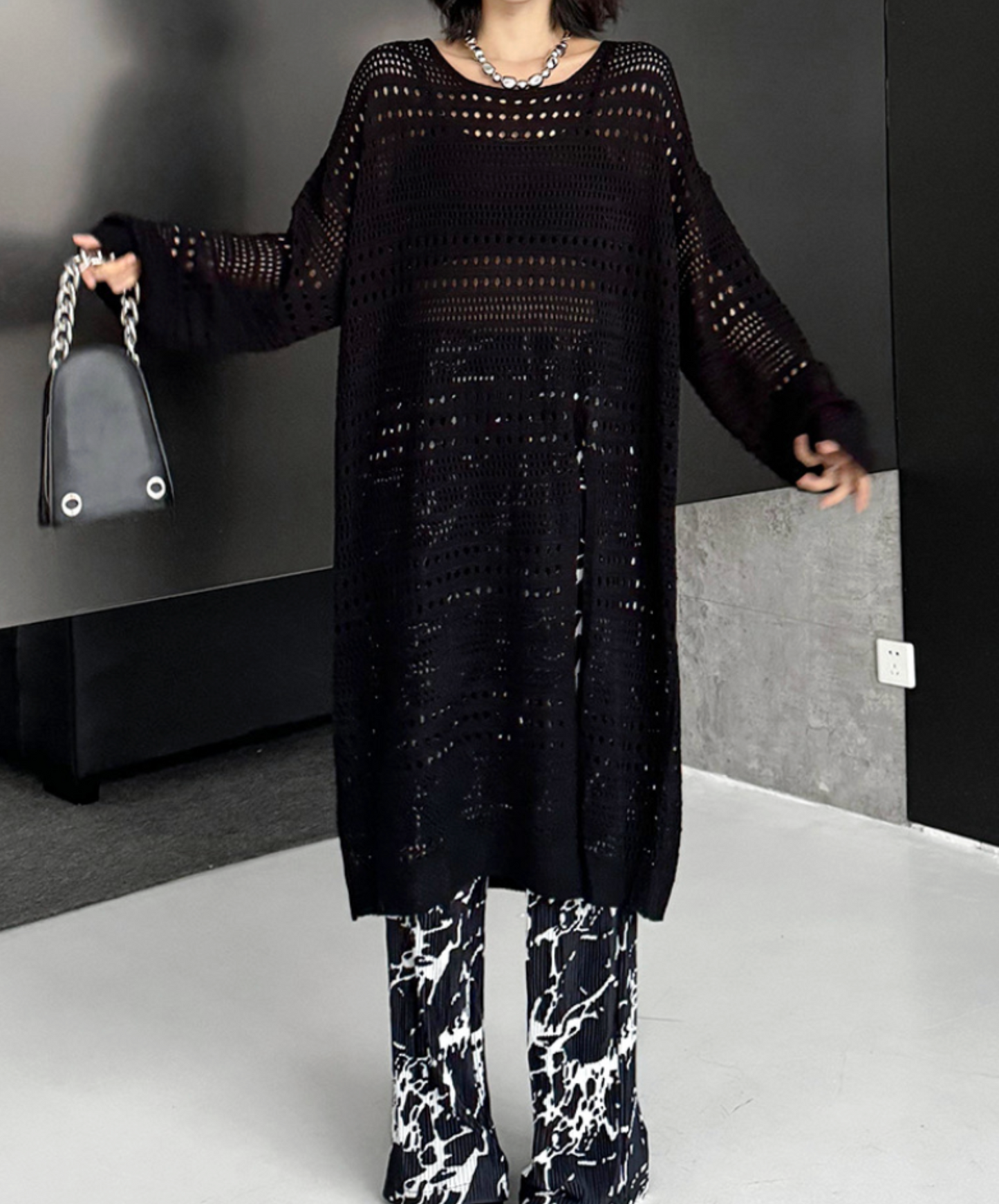 mesh knit long sweater EN2450