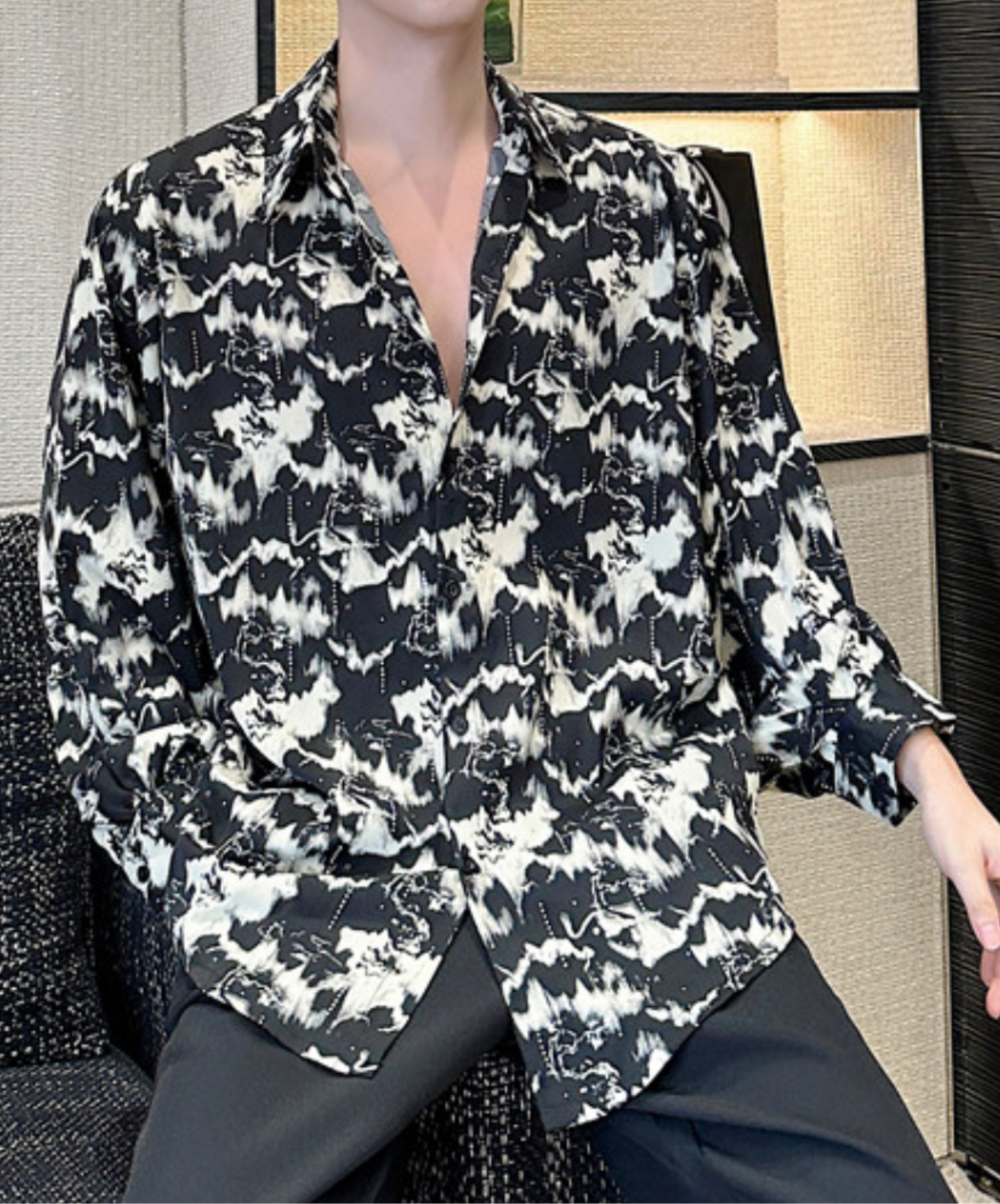 diamond print luxury drape shirt EN2190