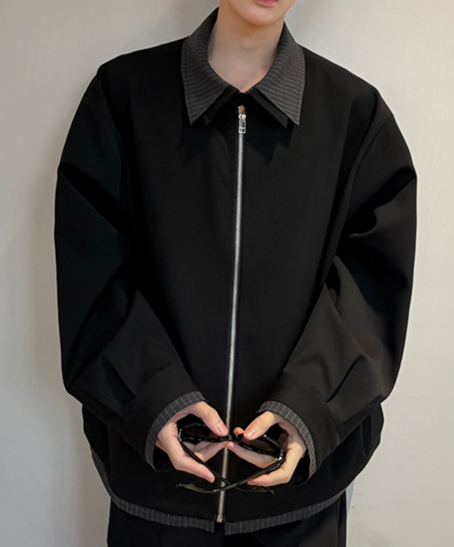 stitched contrast double collar jacket EN2015