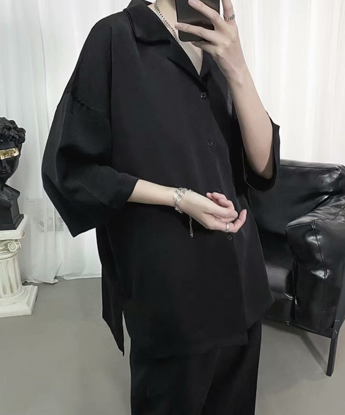 dark loose three quarter sleeve shirt EN867